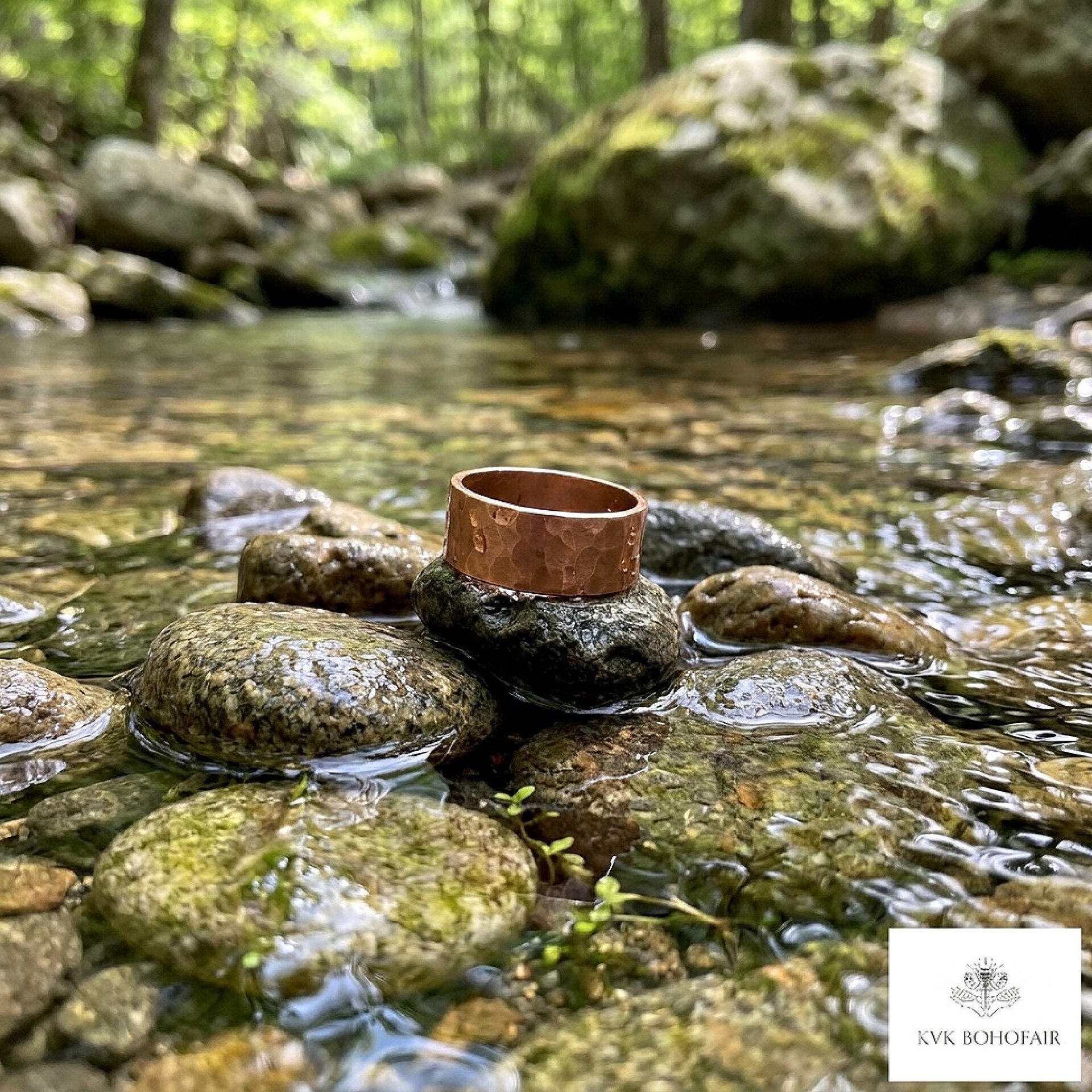 8mm Copper Ring, Rustic Hammered Band, Unique Boho Style Jewelry