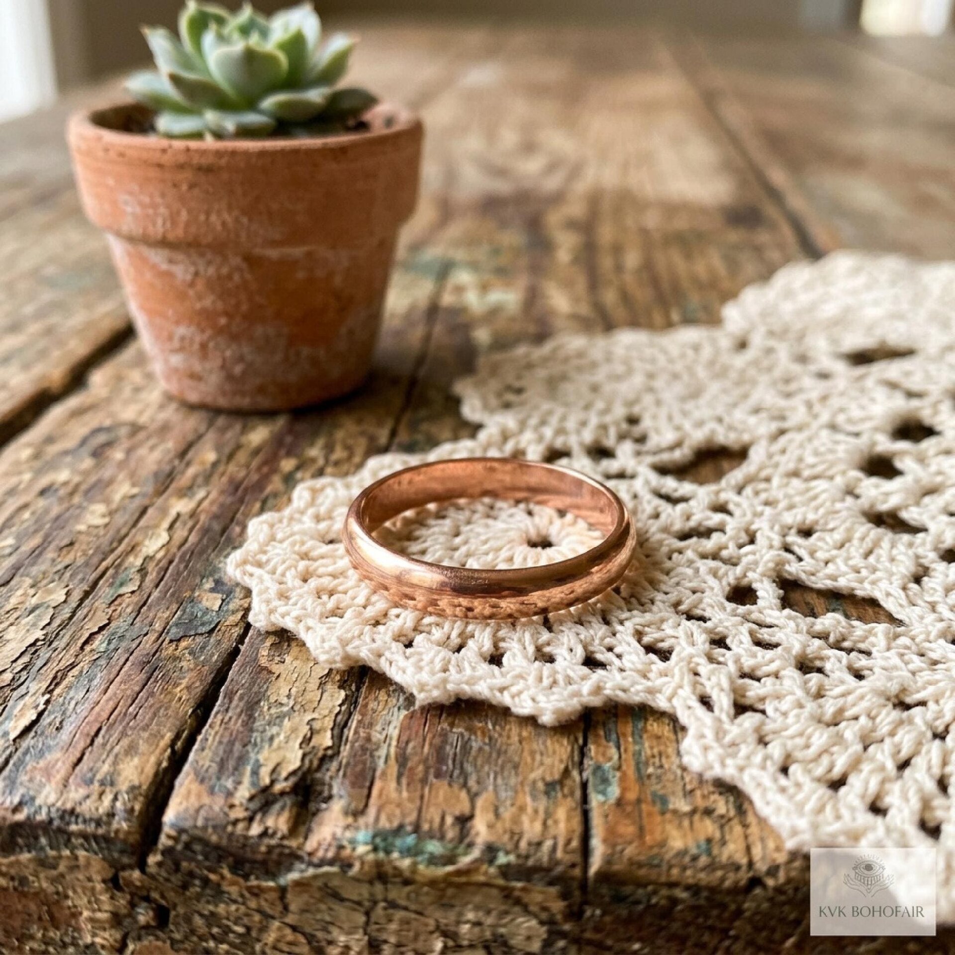 Minimalist 3mm Copper Band Ring, Rustic Boho Style