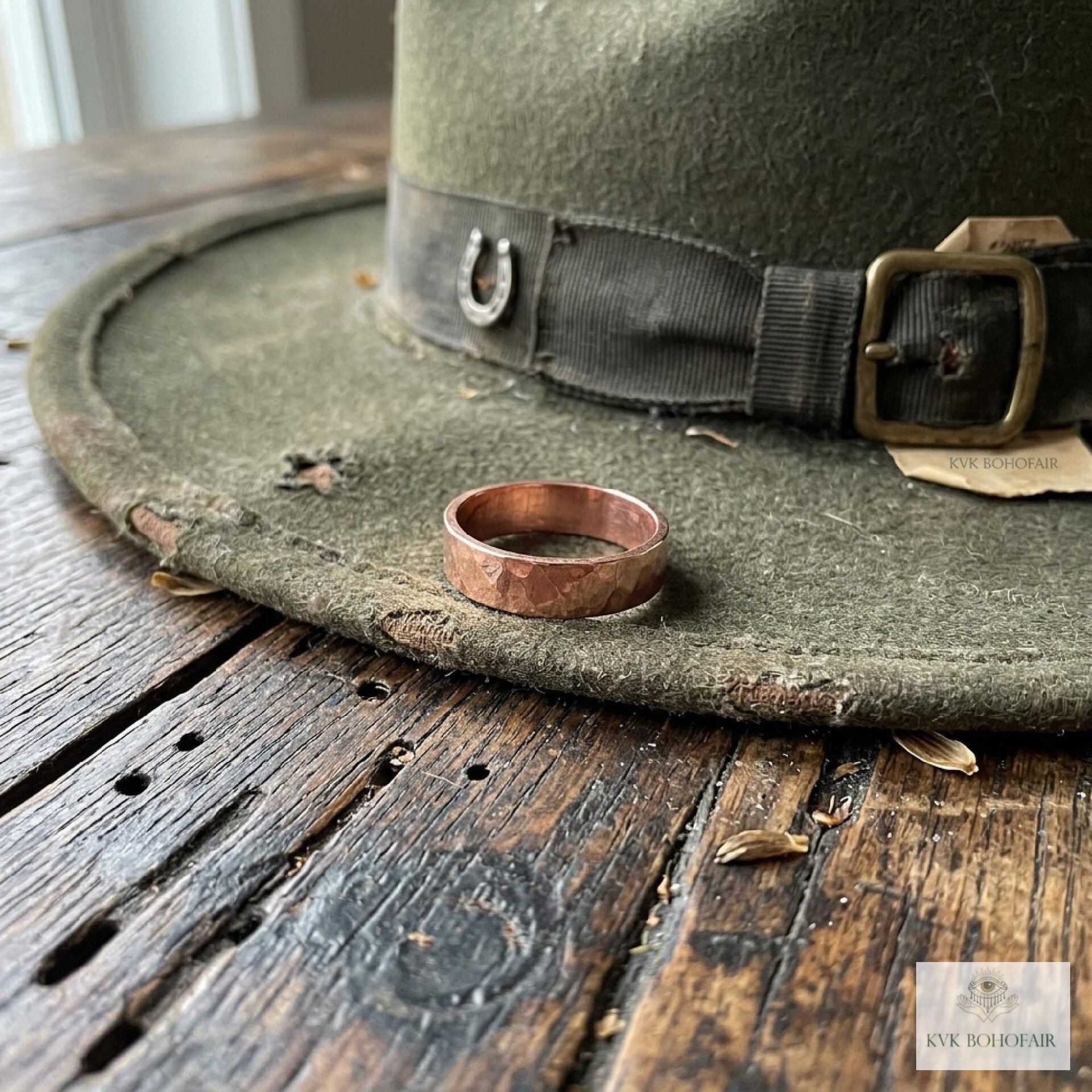 4.7 mm Copper Ring, Rustic Hammered Band, Unique Boho Style Jewelry