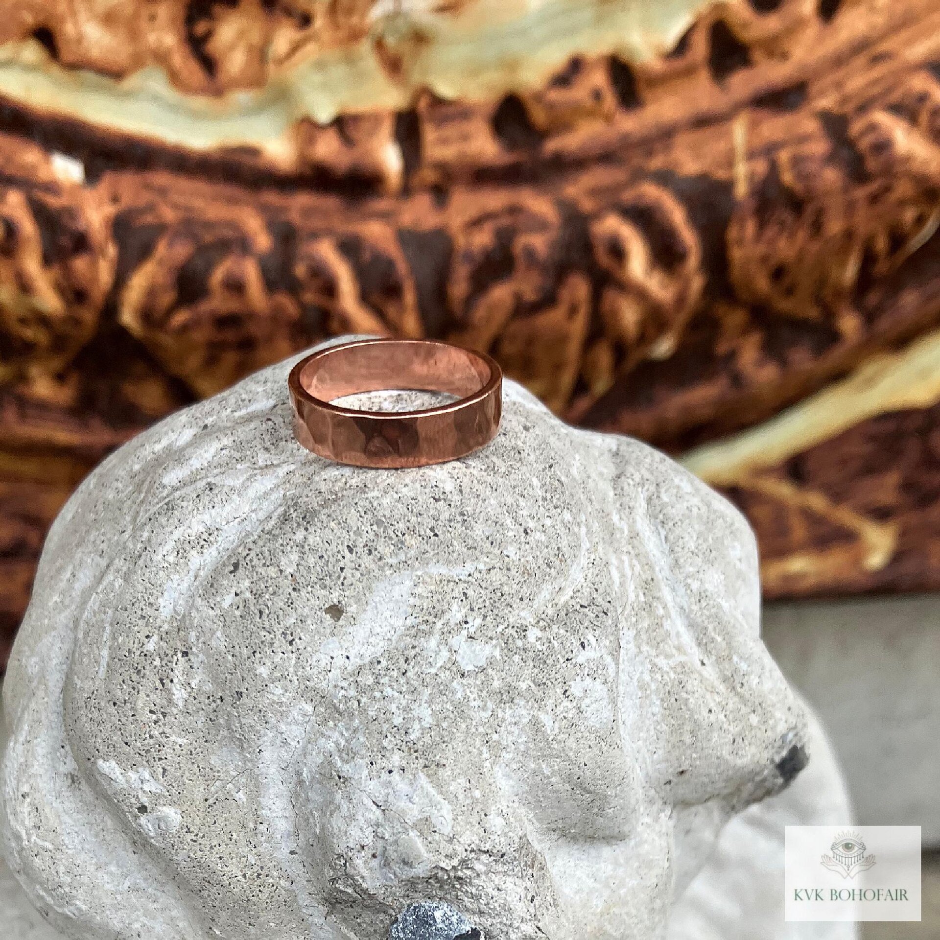 4.7 mm Copper Ring, Rustic Hammered Band, Unique Boho Style Jewelry