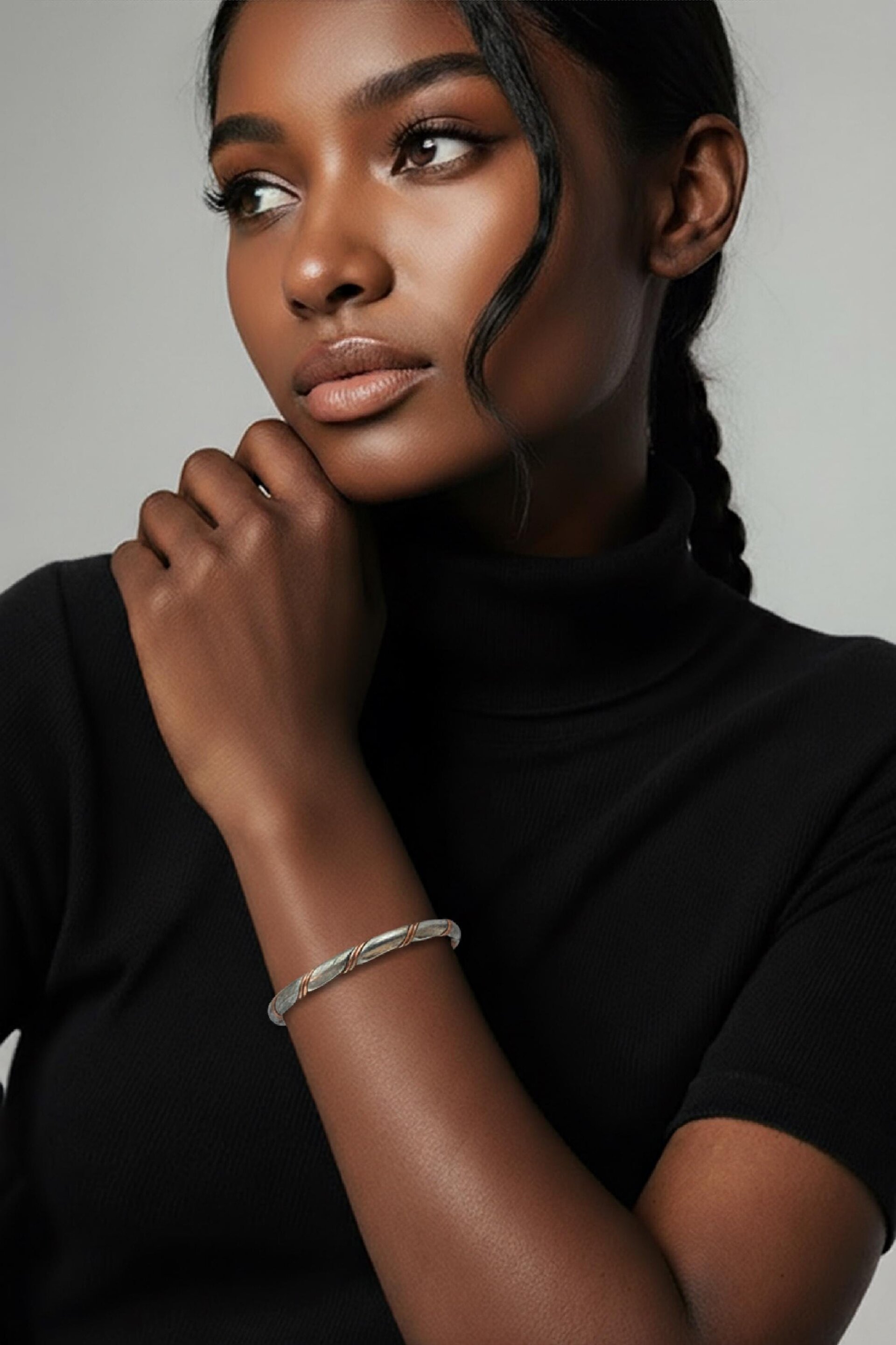 Handcrafted Silver & Copper Woven Bracelet: Kenyan Artisan Jewelry
