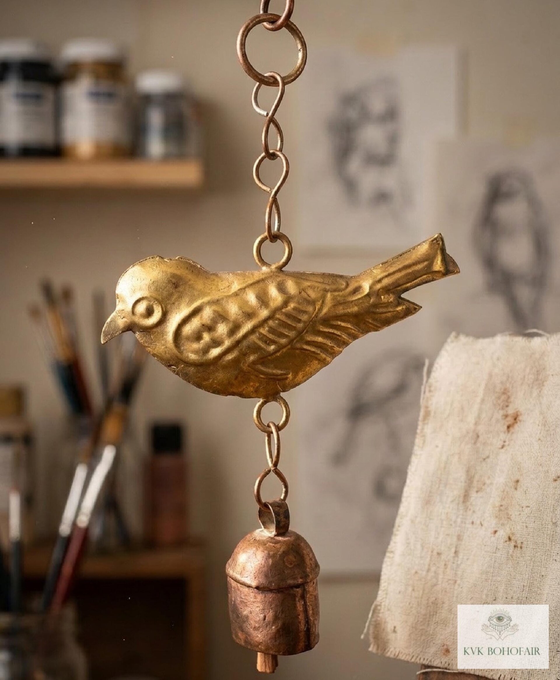 Handmade Bird Windchime - Artisan Metal Patio Ornament Outdoor Garden Decor