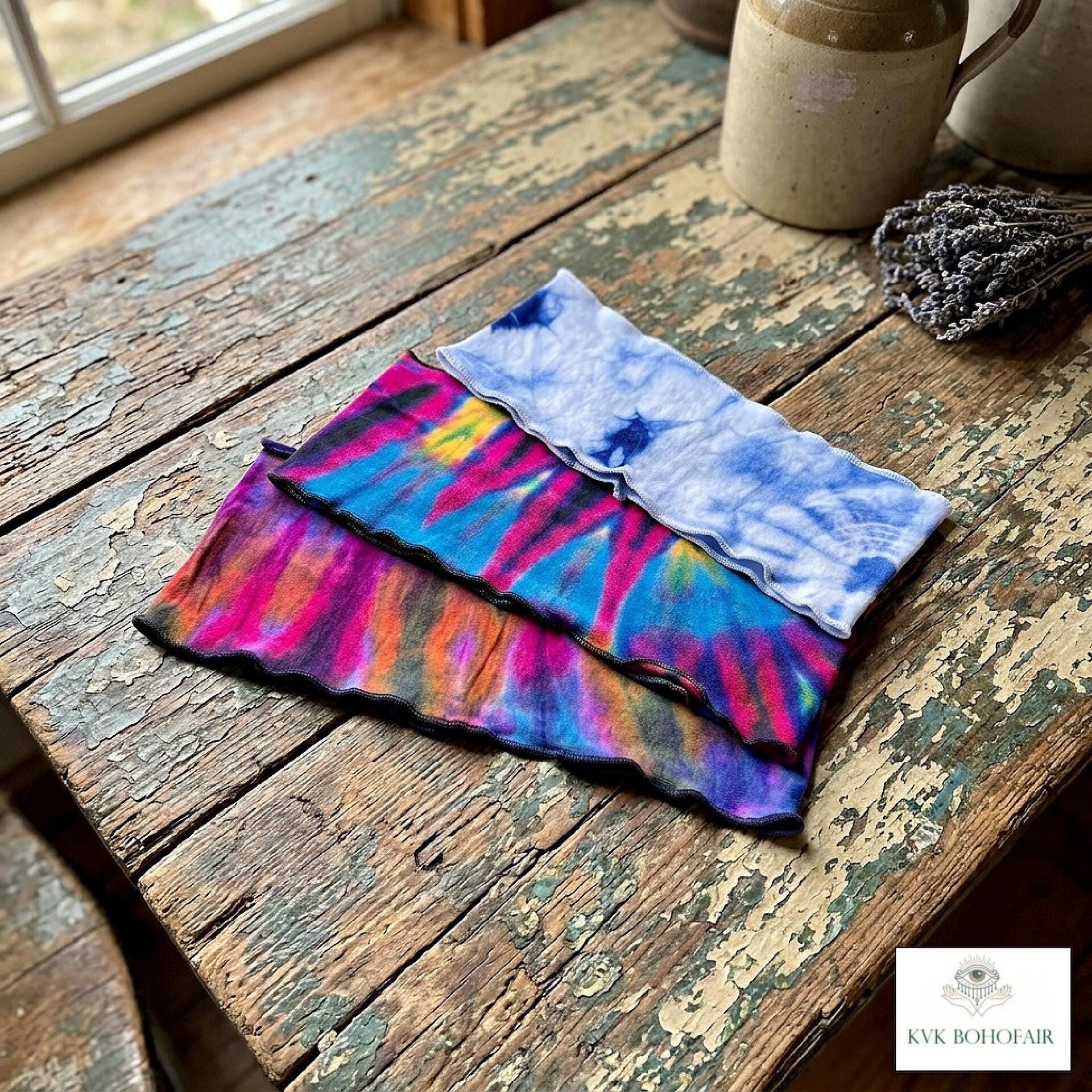 Boho Tie Dye Headband – Wide Yoga Running Sweatband, Hippie Hair Accessory