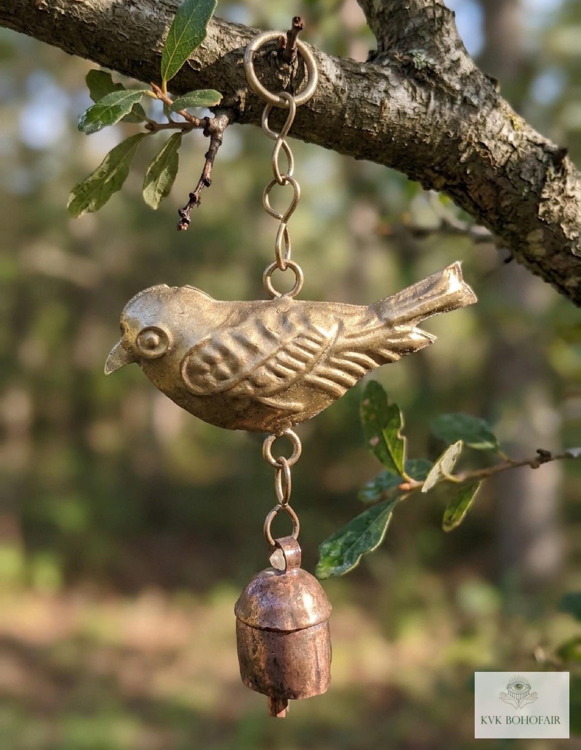 Handmade Bird Windchime - Artisan Metal Patio Ornament Outdoor Garden Decor
