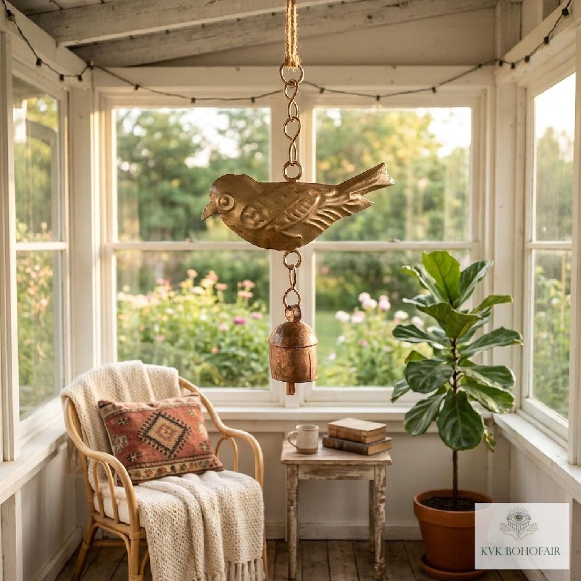 Handmade Bird Windchime - Artisan Metal Patio Ornament Outdoor Garden Decor