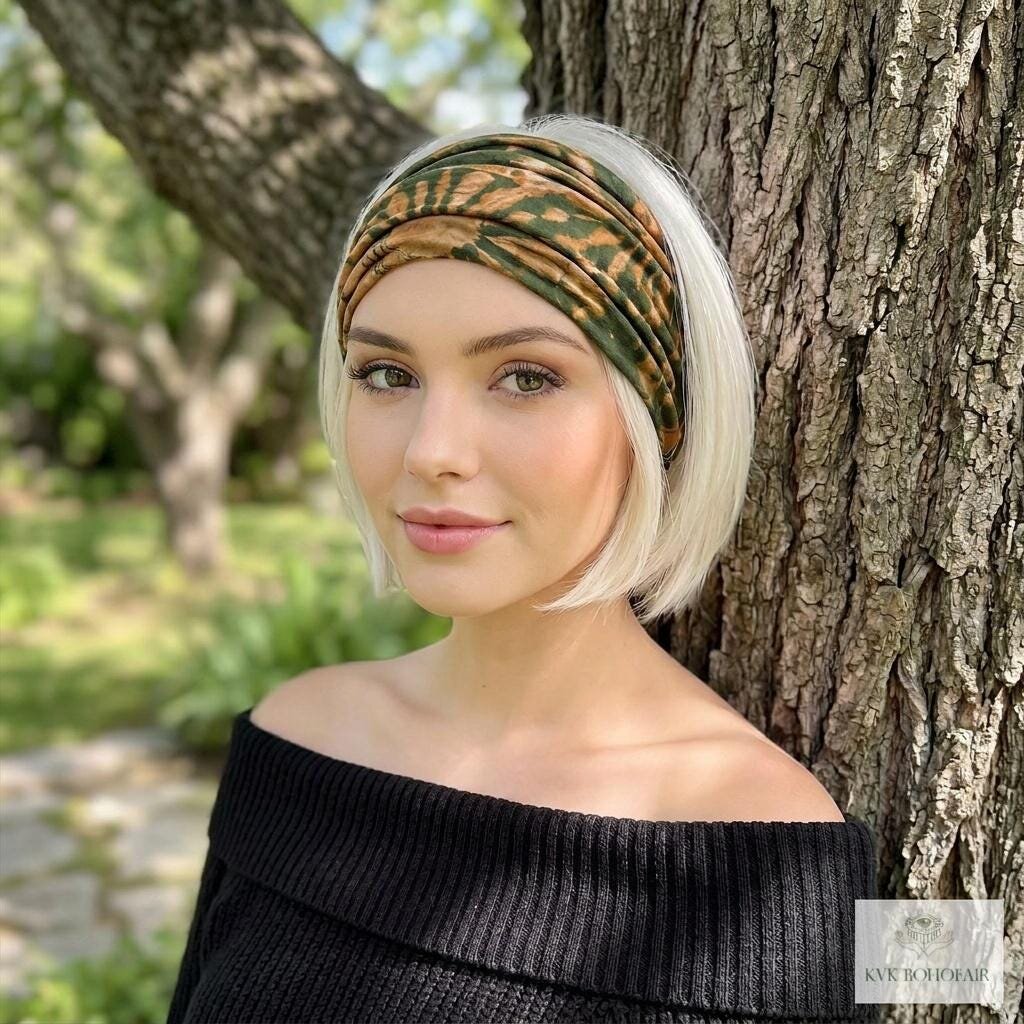 Green Tie-Dye Boho Headband,  Stylish Bohemian Headwrap, Headbands for Women