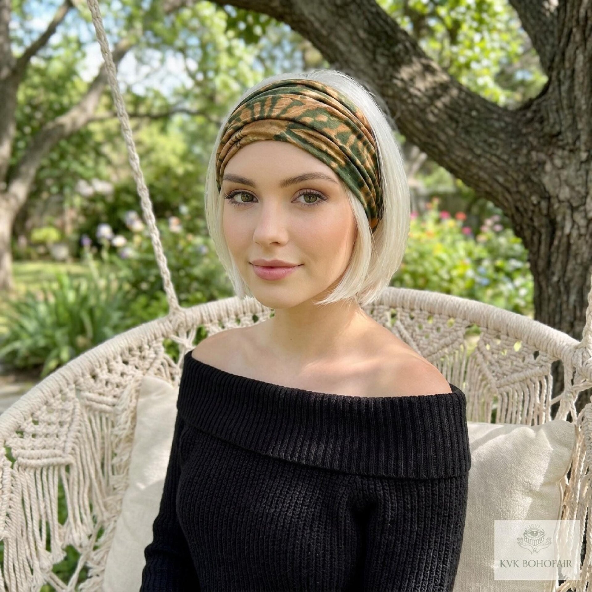 Green Tie-Dye Boho Headband,  Stylish Bohemian Headwrap, Headbands for Women