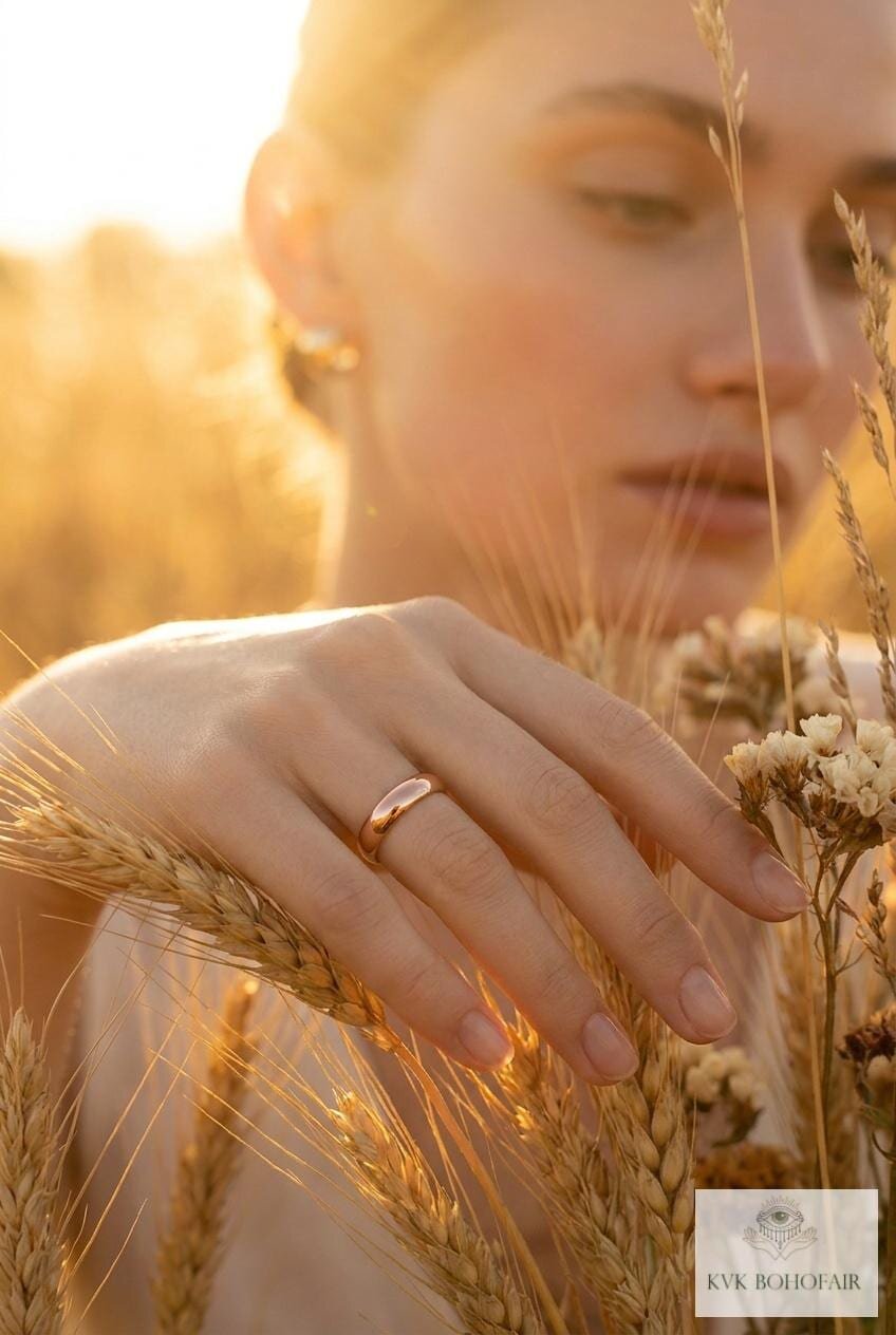 Minimalist 3mm Copper Band Ring, Rustic Boho Style