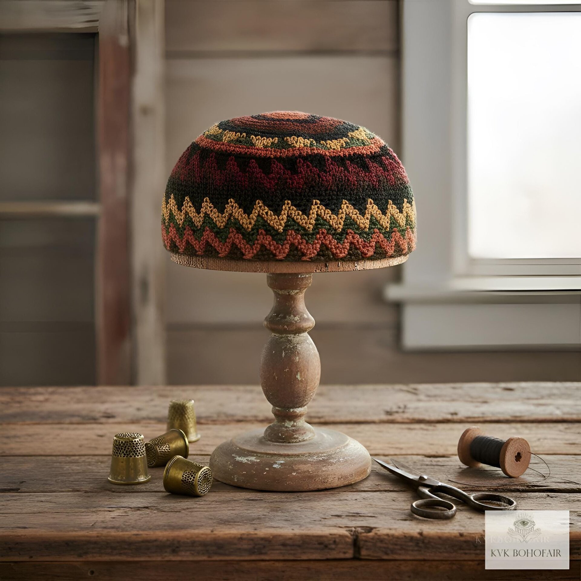Earth Zig Zag Kufi Skull Cap - Crocheted Beanie Hat, Ethically sourced
