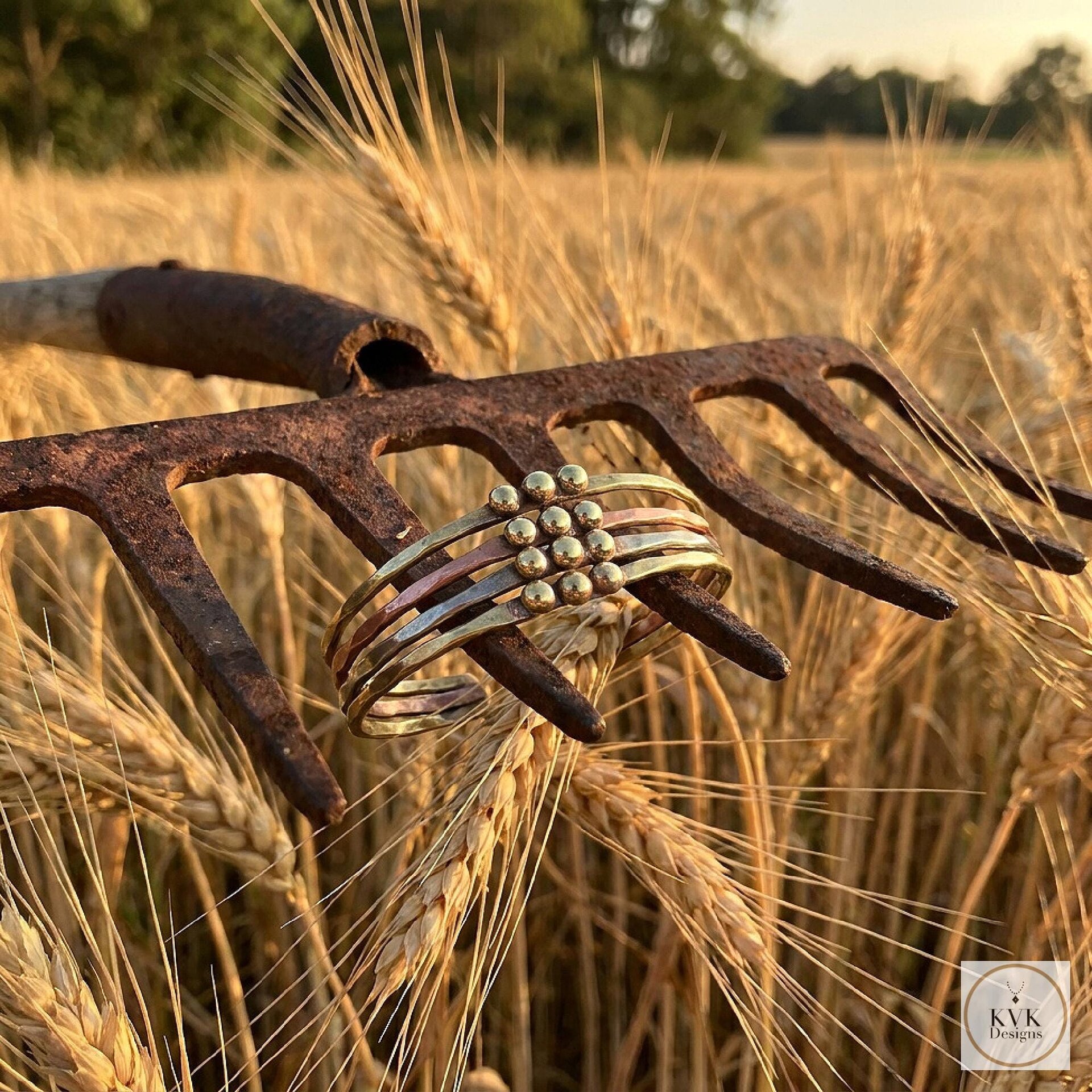 Hammered Mixed Metal Beaded Cuff Bracelet: Handcrafted Boho Jewelry