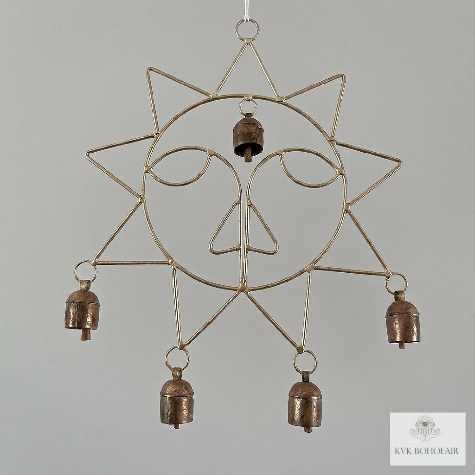 Handmade Sun Windchime - Artisan Metal Garden Decor Brass Bells