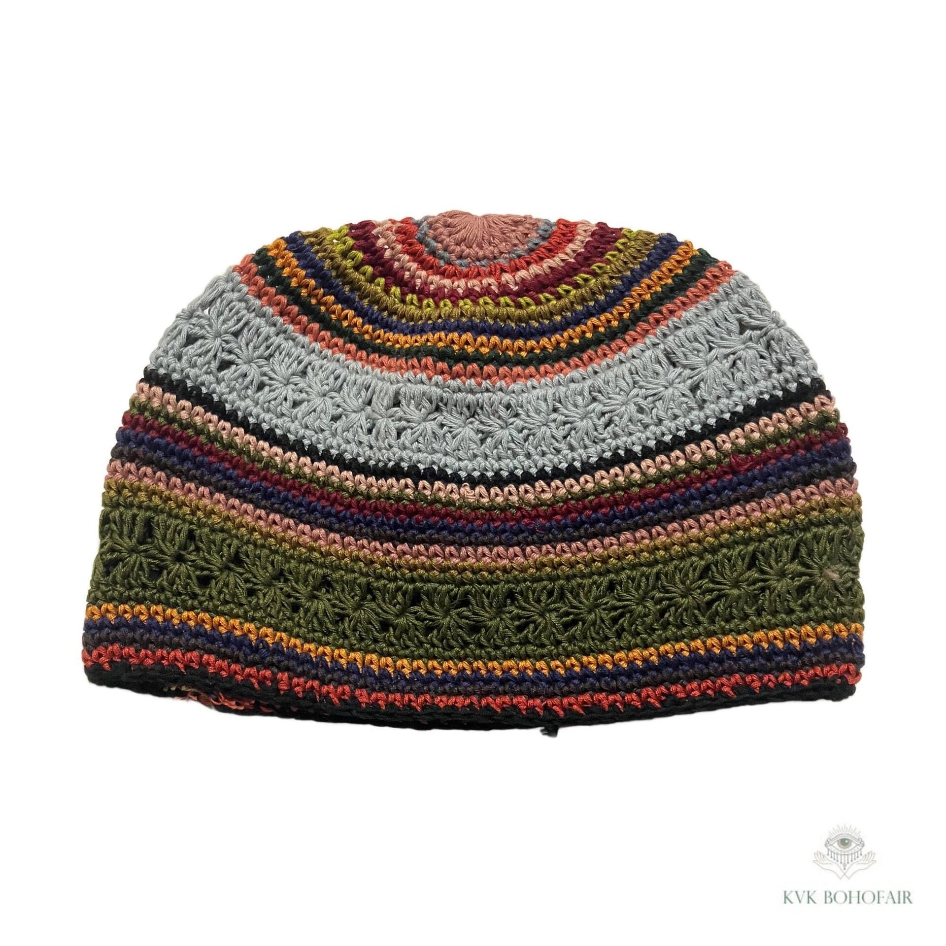 Striped Kufi Skull Cap, Crocheted Beanie Hat, Ethically sourced