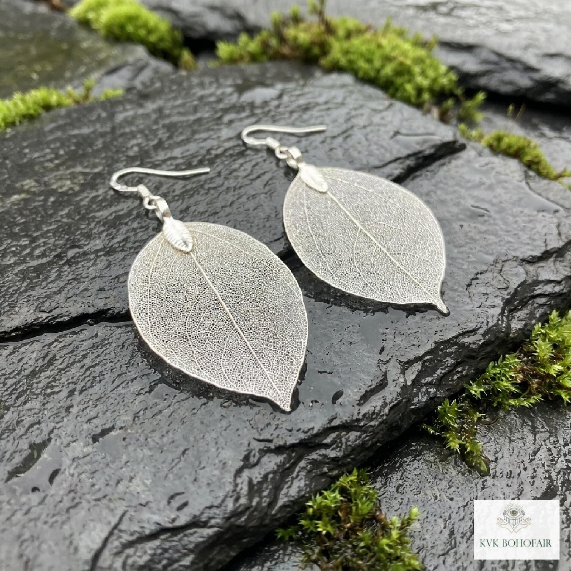 Handcrafted Silver Leaf Earrings - Sterling Silver Wire Botanical Jewelry