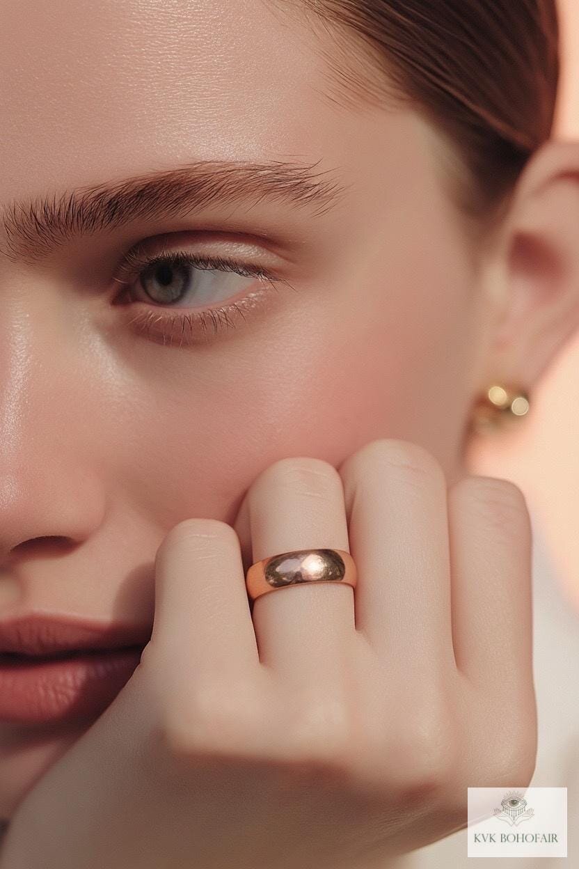 Handmade 6mm Copper Dome Band Ring, Unique Boho Style Jewelry