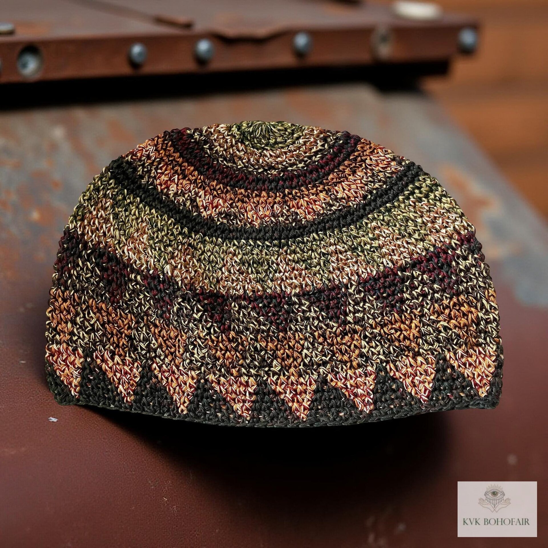 Earth Kufi Skull Cap, Crocheted Beanie Hat, Ethically sourced