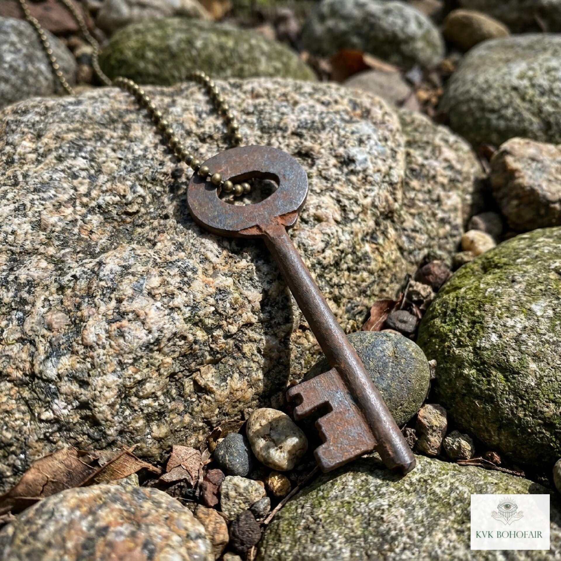 Antique Skeleton Key Necklace CLARA, Iron Trunk Pendant, Brass Ball Jewelry