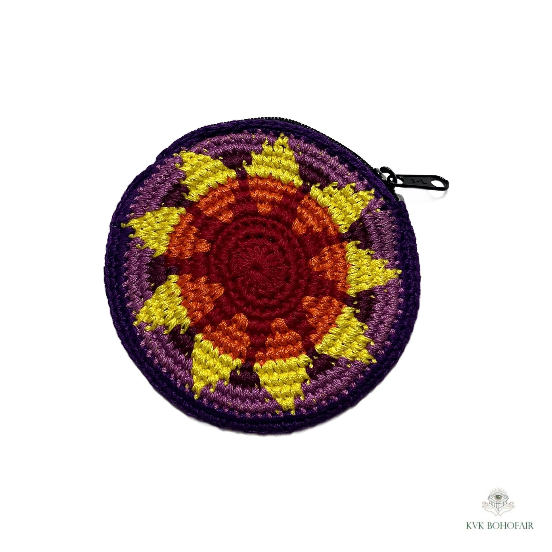Round Crochet Coin Purse from Guatemala, Colorful Artisan Zipper Pouch