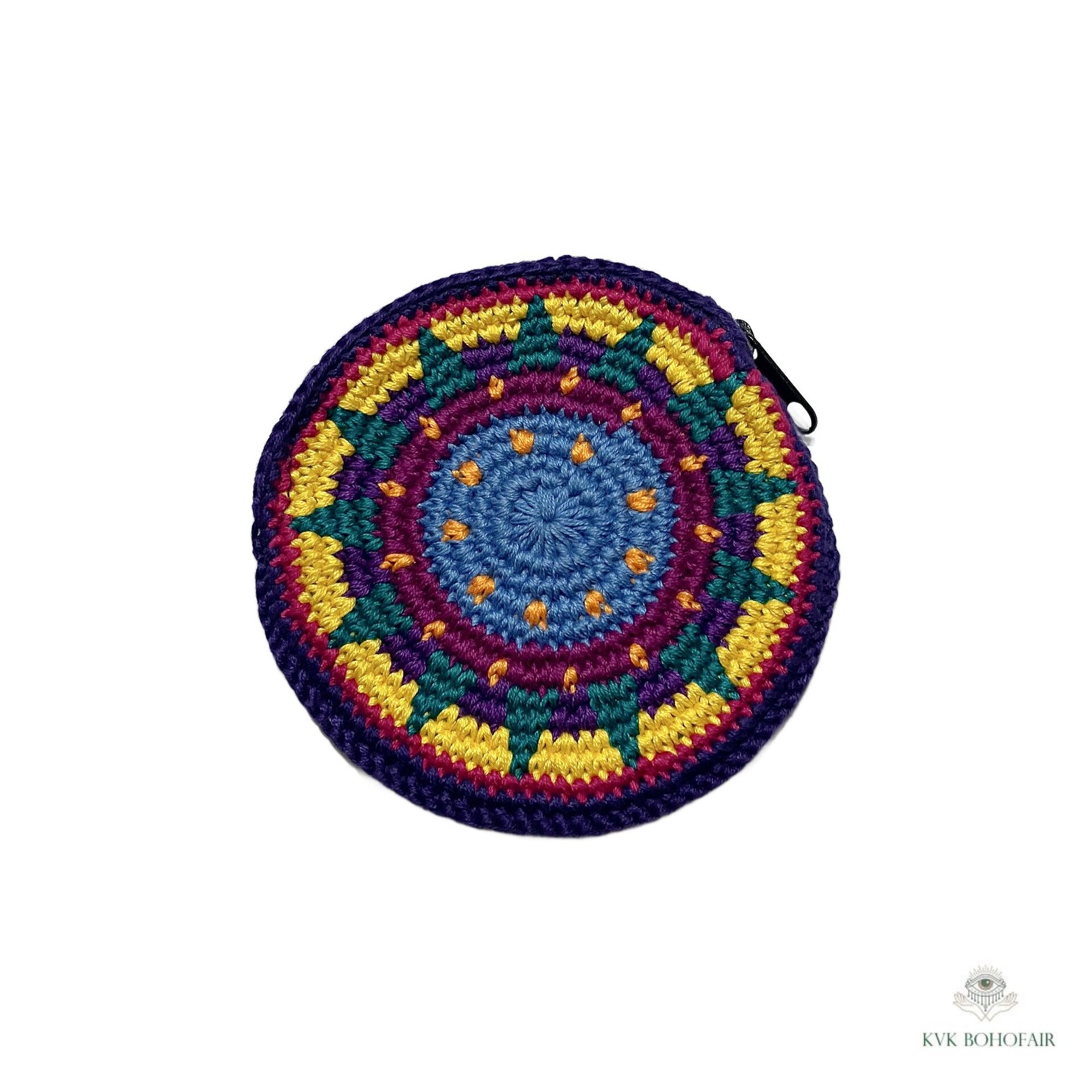 Round Crochet Coin Purse from Guatemala, Colorful Artisan Zipper Pouch