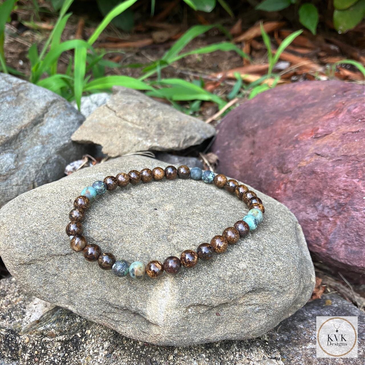 Men's Jasper and Turquoise Stretch Bracelet