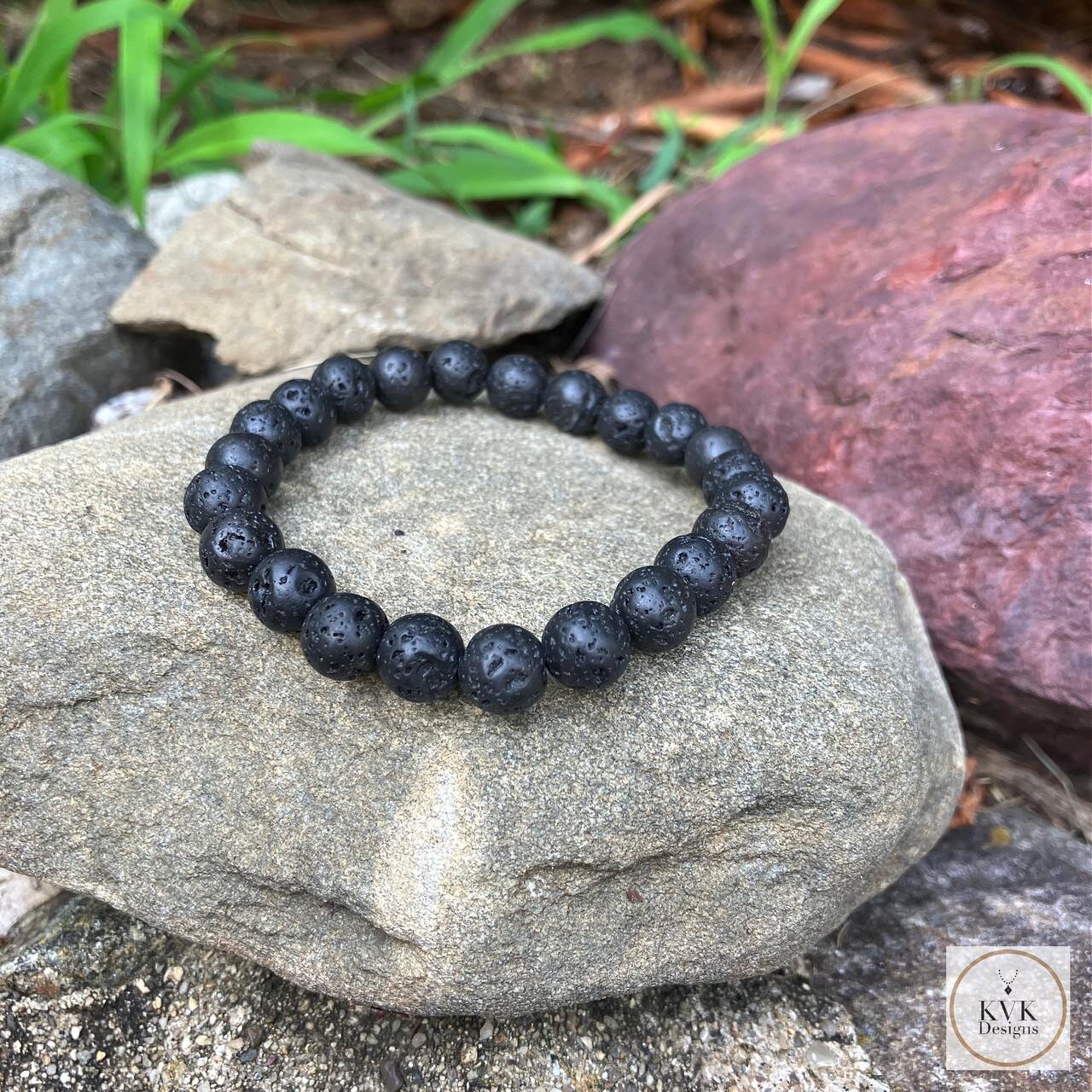 Mens Black Lava Stone Bead Bracelet