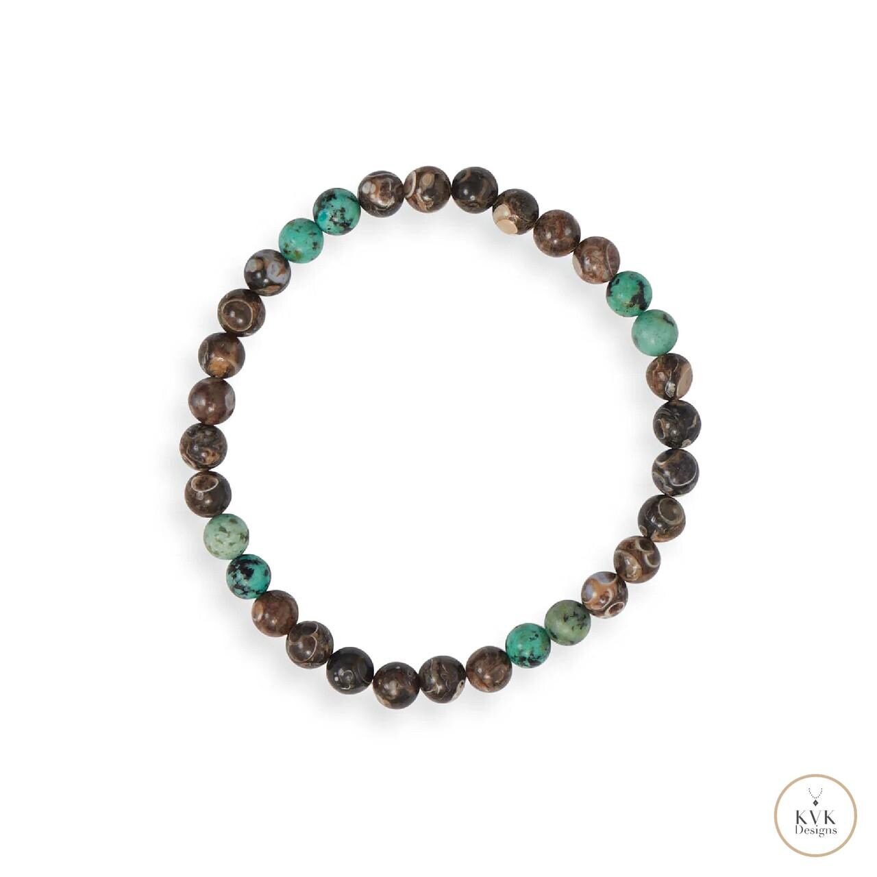 Men's Jasper and Turquoise Stretch Bracelet