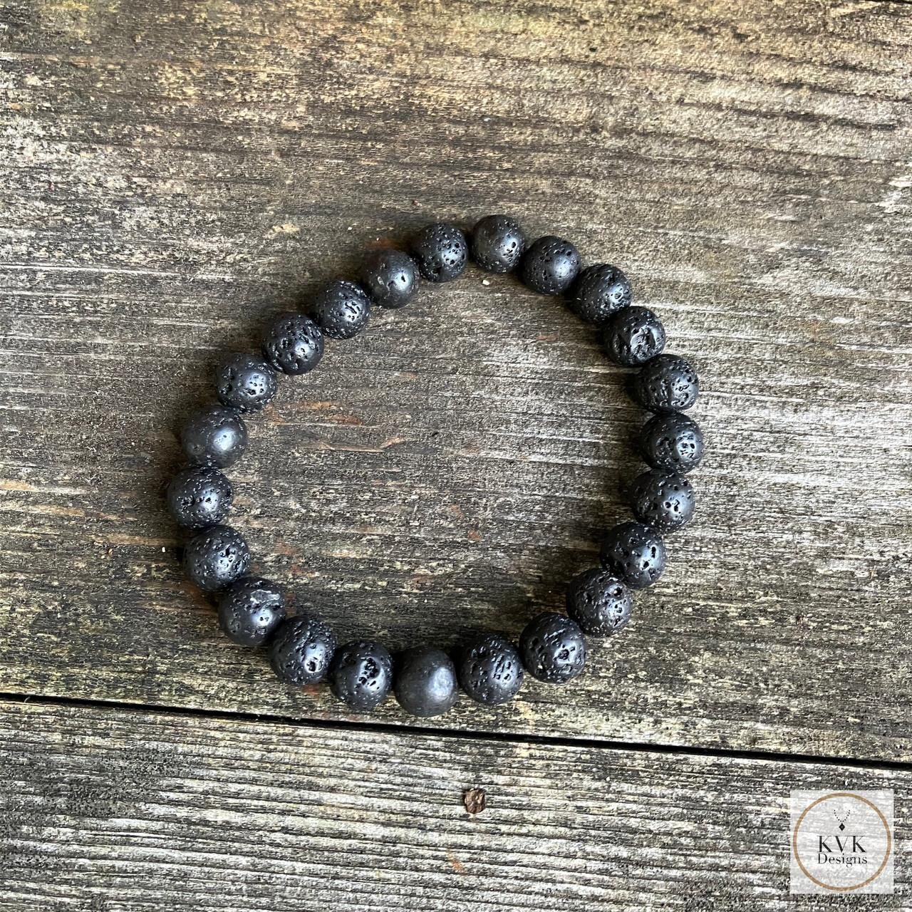 Mens Black Lava Stone Bead Bracelet