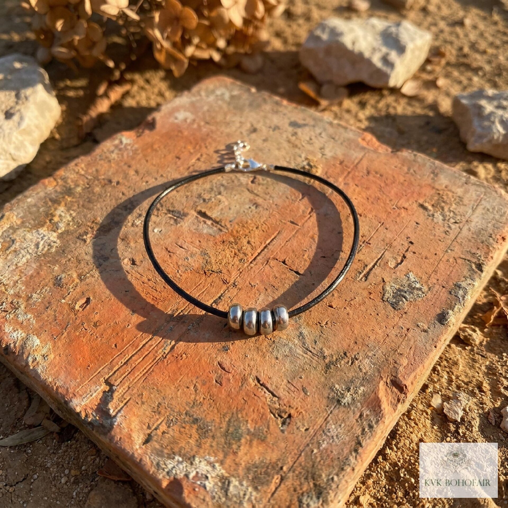 Boho Silver Bead Choker Necklace - Adjustable Minimalist Style