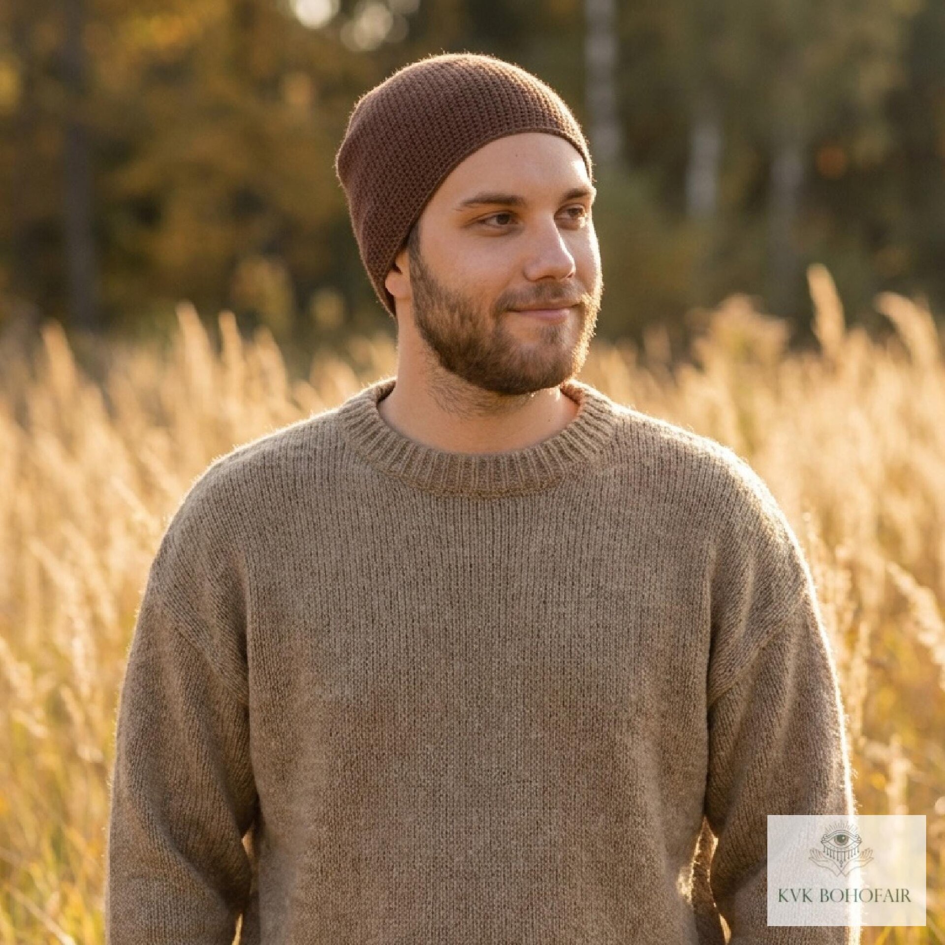 Brown Kufi Skull Cap, Crocheted Beanie Hat, Ethically sourced