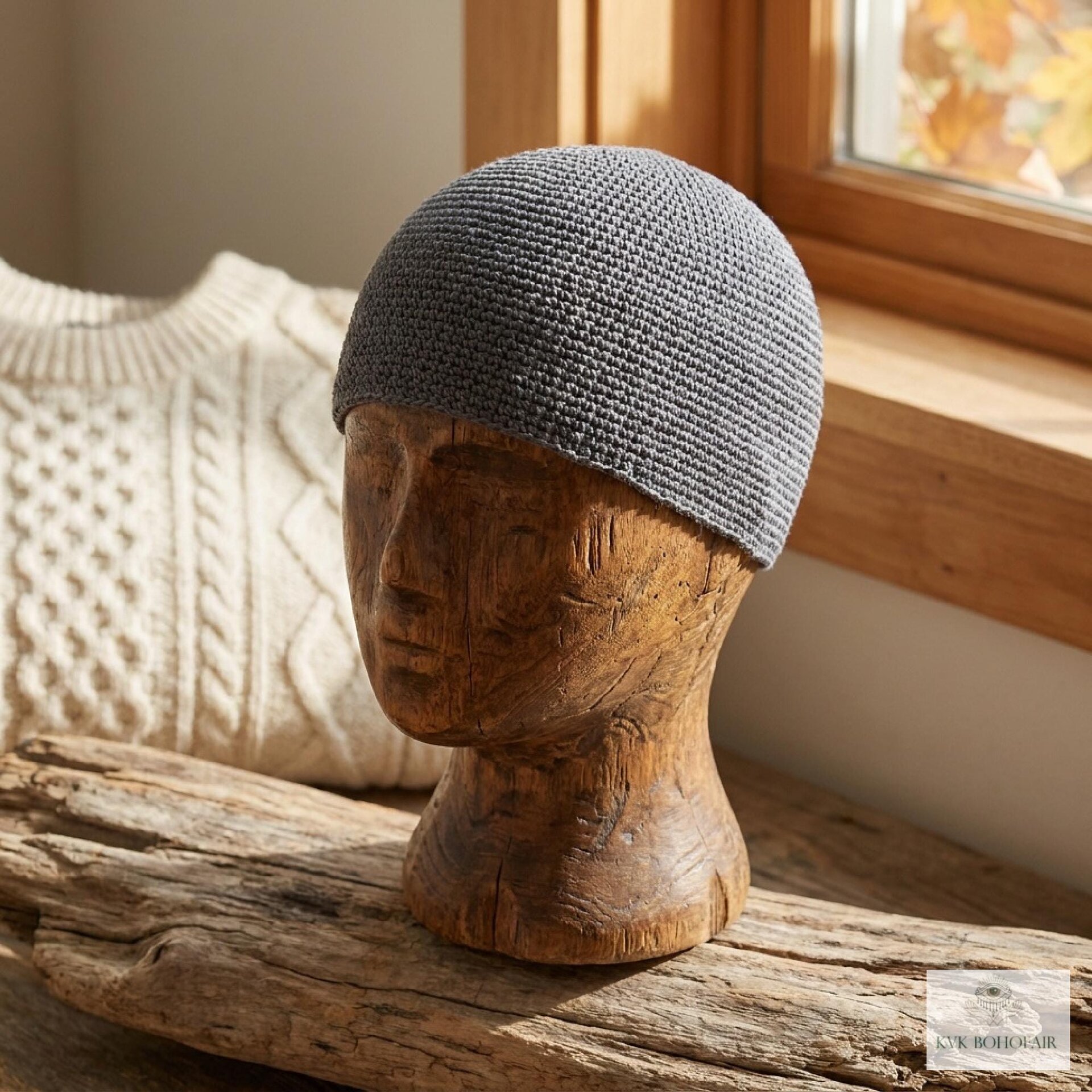 Gray Kufi Skull Cap, Crocheted Beanie Hat, Ethically sourced