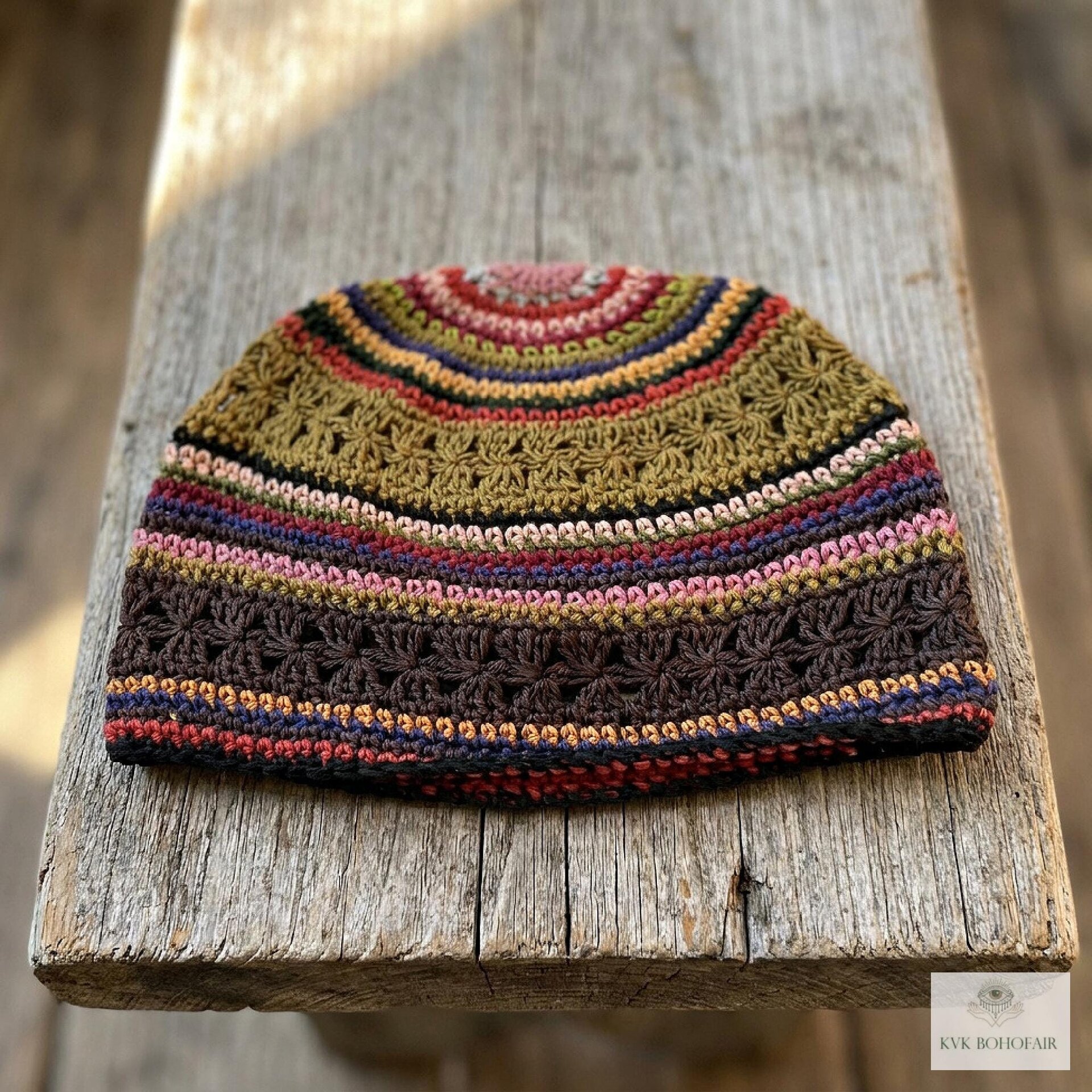 Striped Kufi Skull Cap, Crocheted Beanie Hat, Ethically sourced