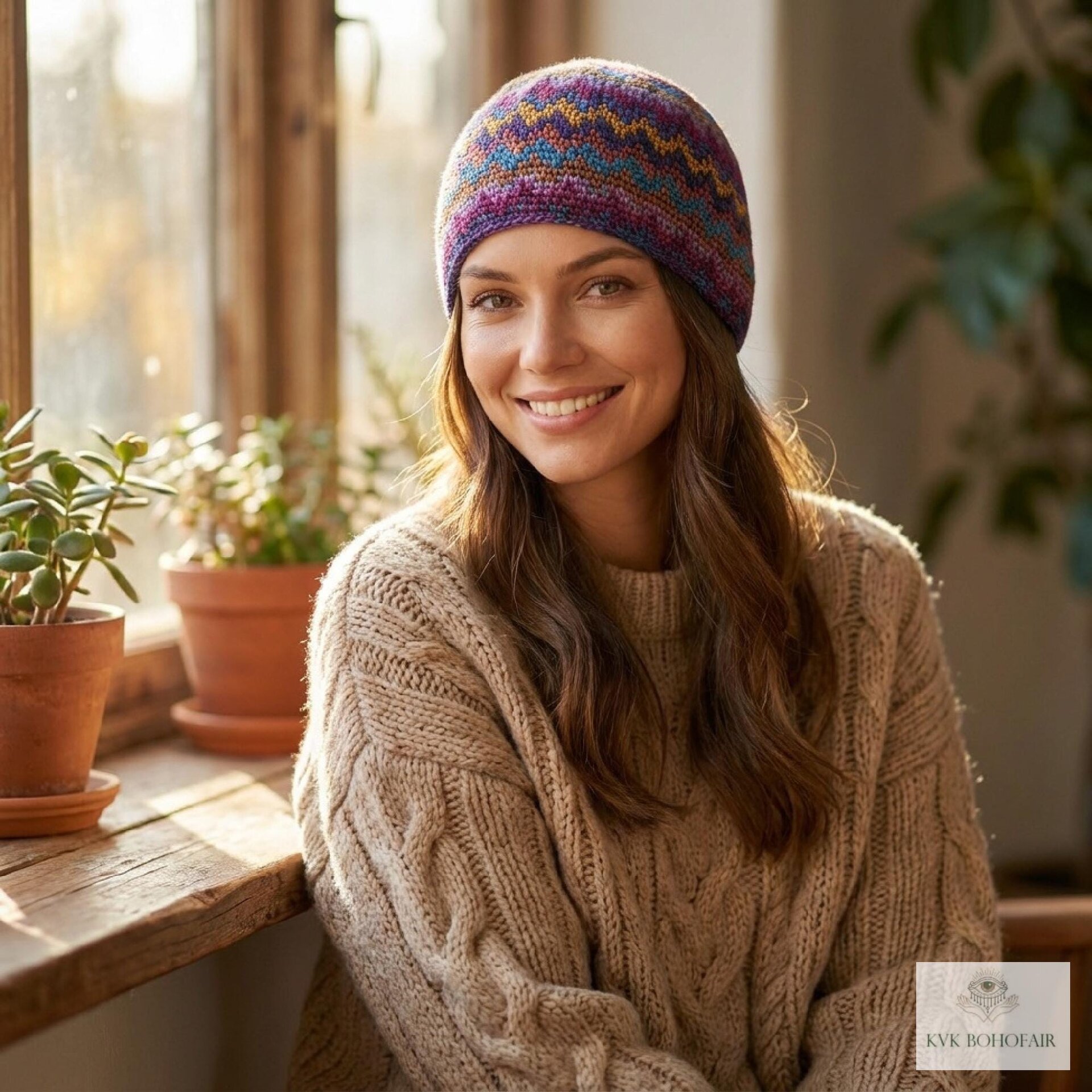 Multi Color Zig Zag Kufi Skull Cap, Crocheted Beanie Hat, Ethically sourced