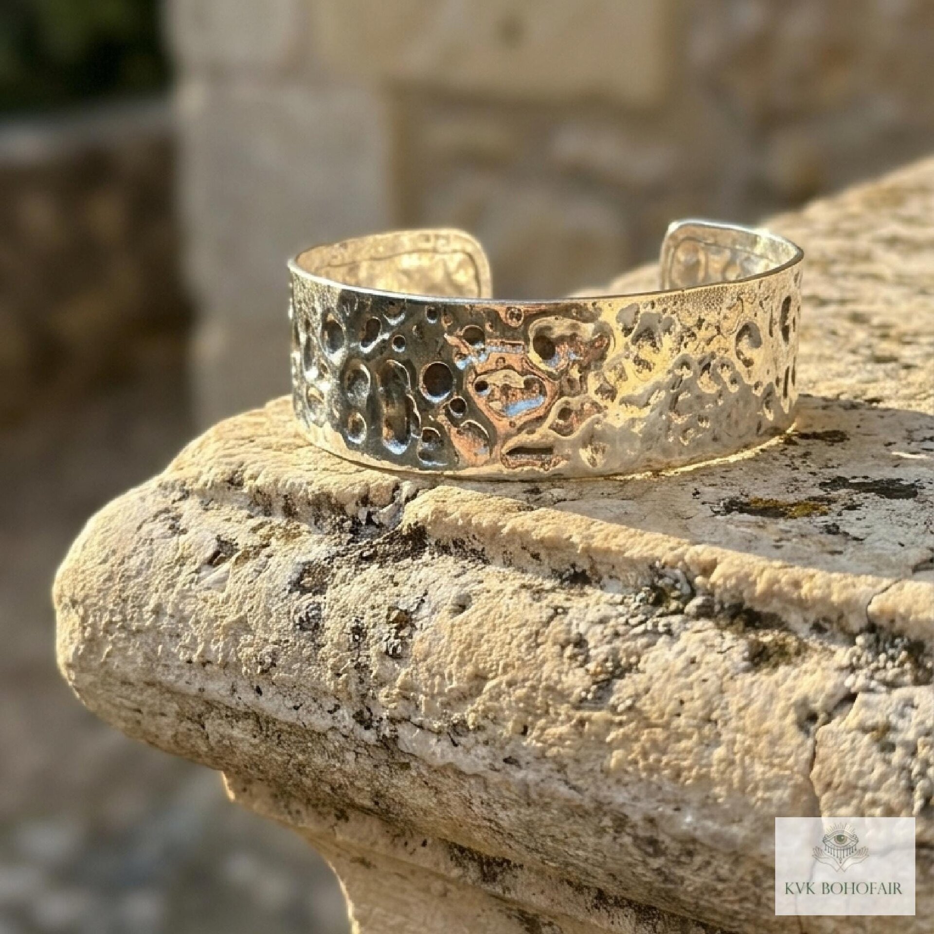 Hammered Silver Cuff Bracelet: Boho Bohemian Jewelry