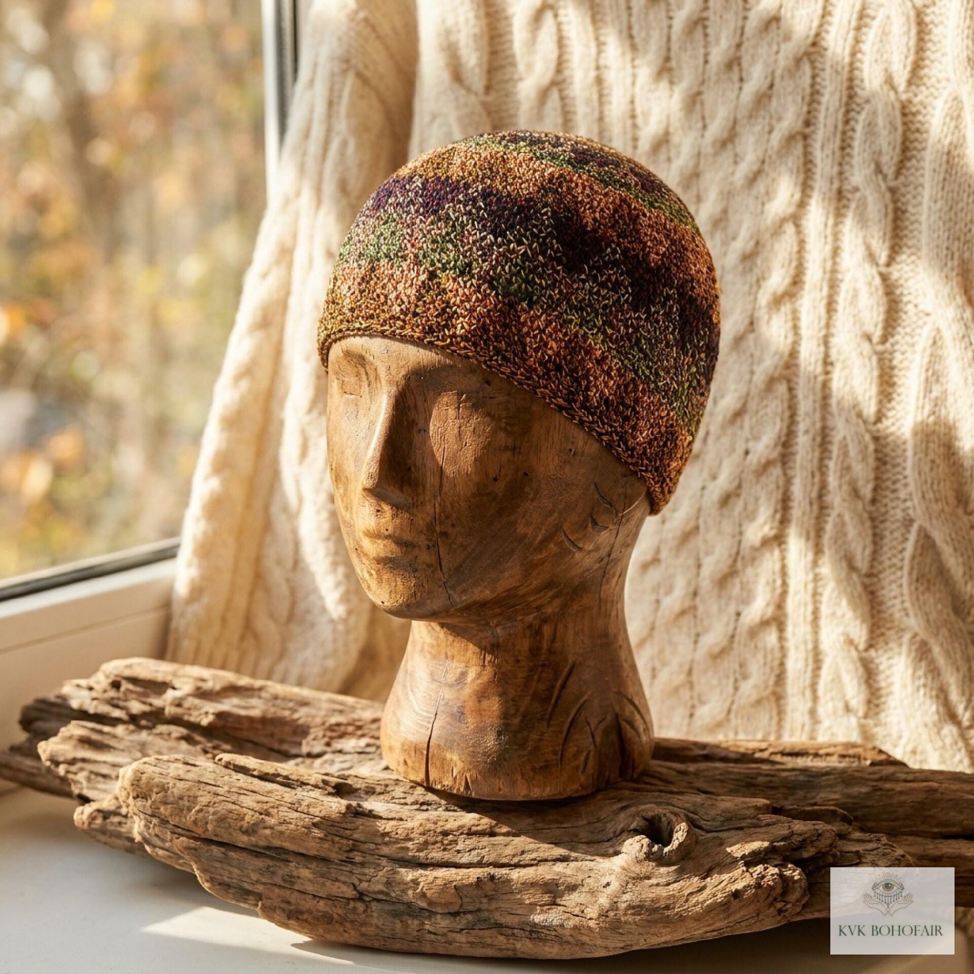 Earth Kufi Skull Cap, Crocheted Beanie Hat, Ethically sourced