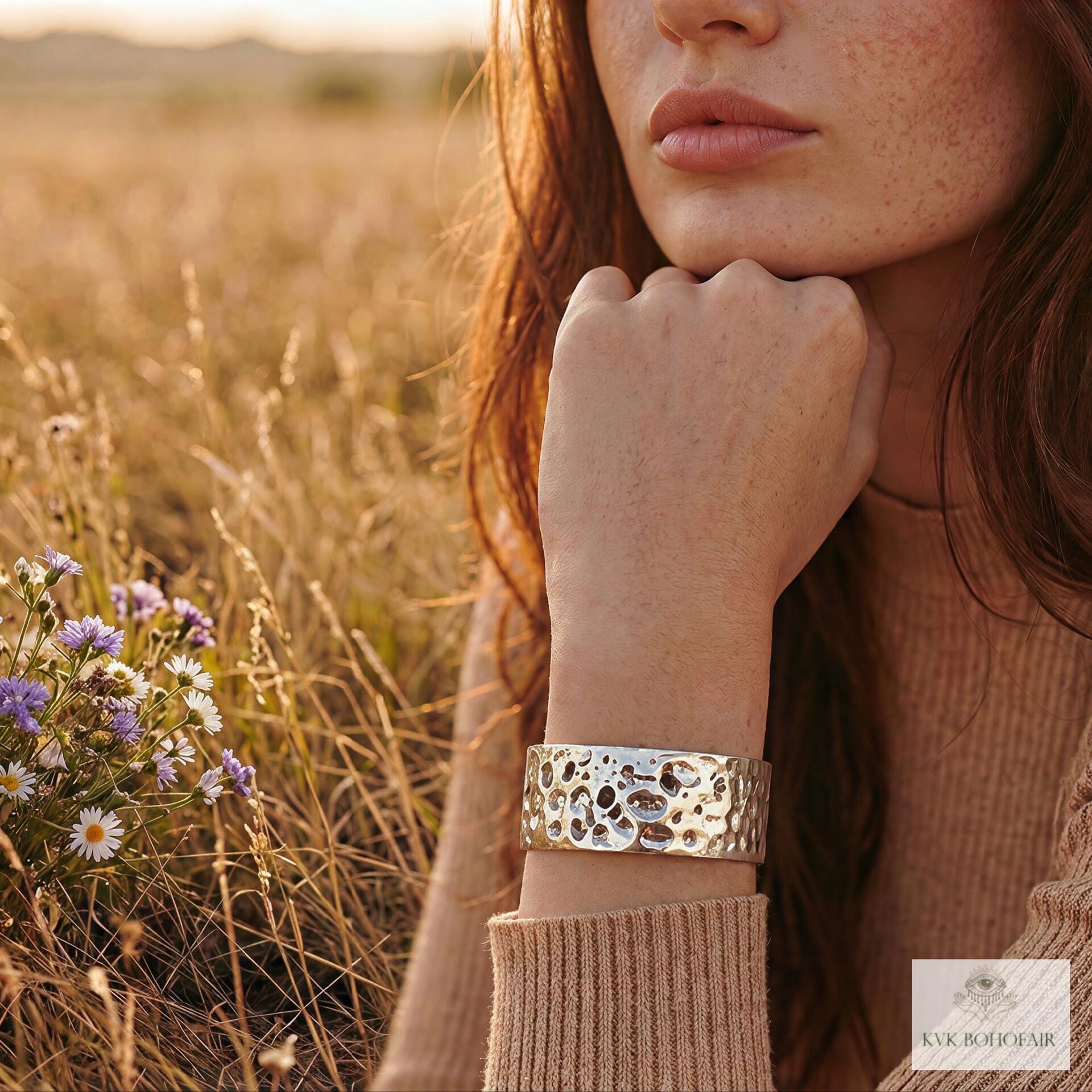 Hammered Silver Cuff Bracelet: Boho Bohemian Jewelry