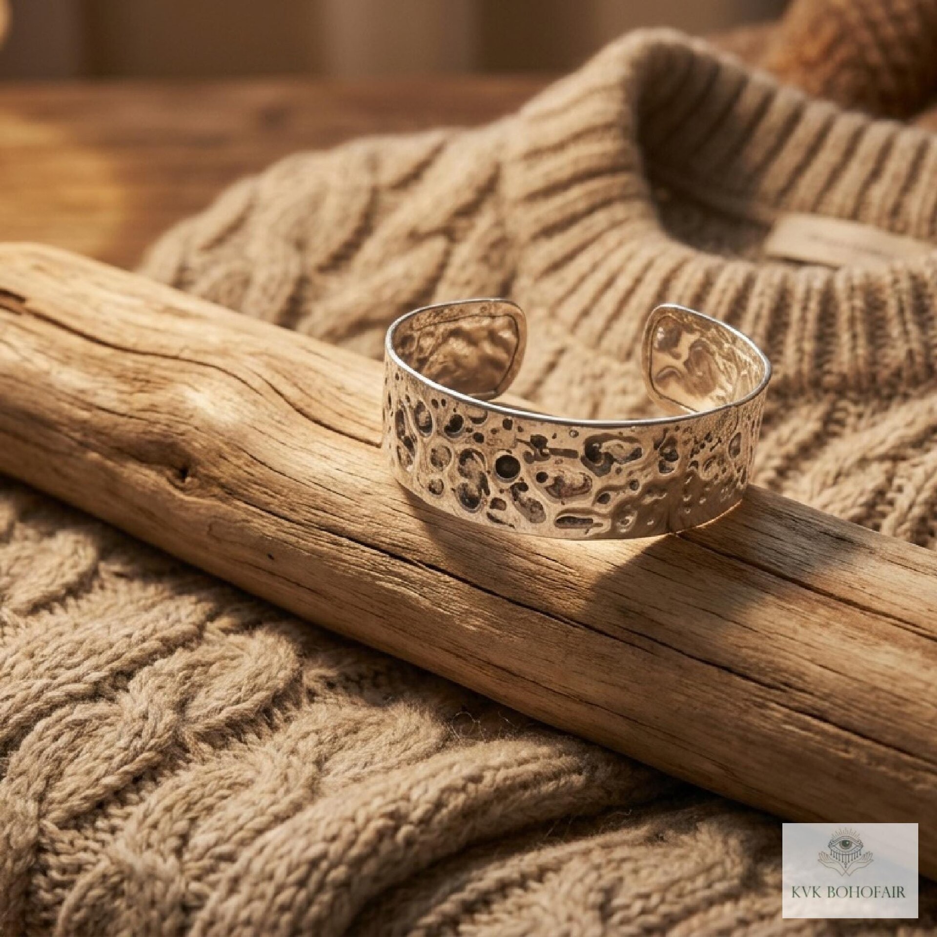 Hammered Silver Cuff Bracelet: Boho Bohemian Jewelry