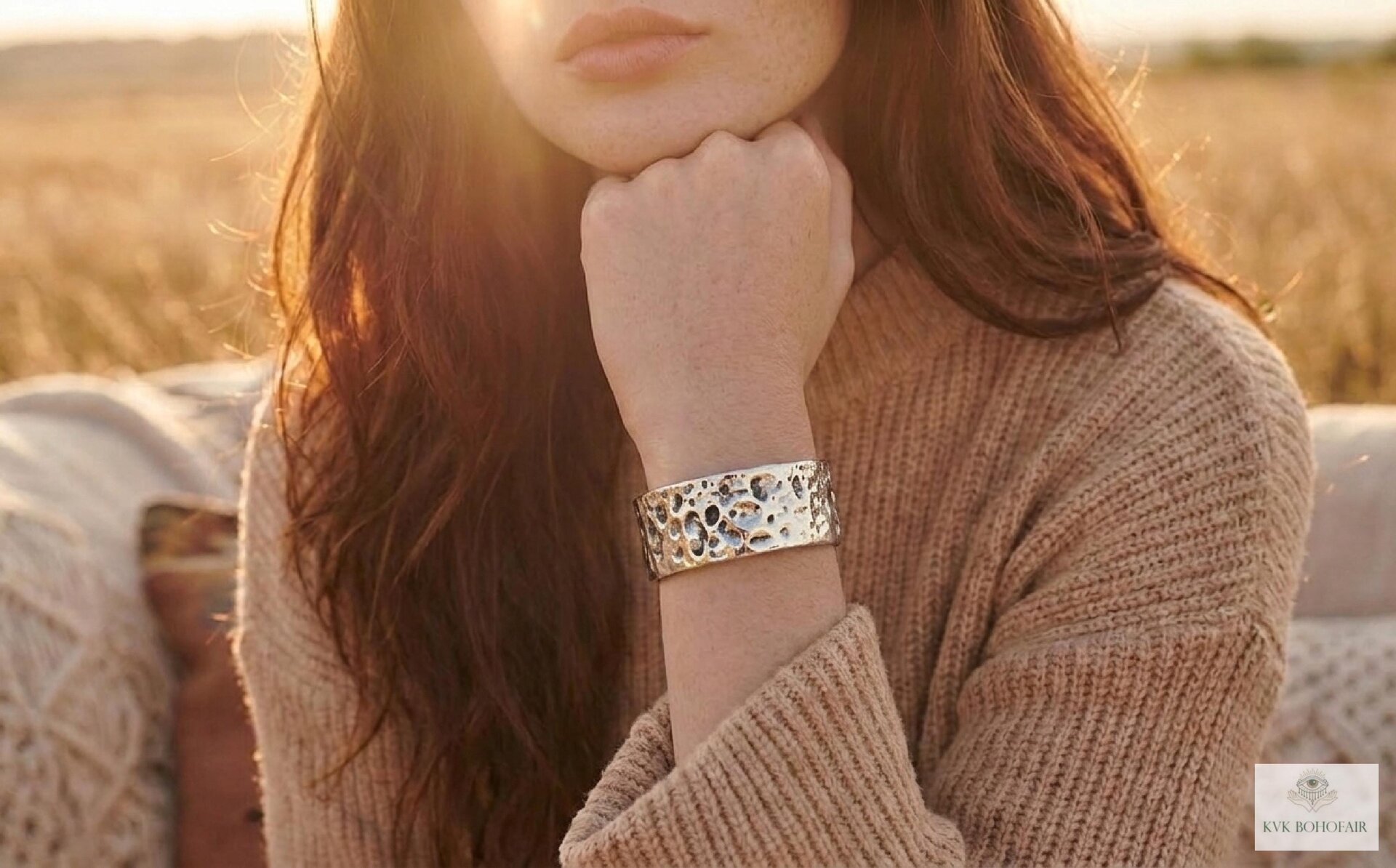 Hammered Silver Cuff Bracelet: Boho Bohemian Jewelry