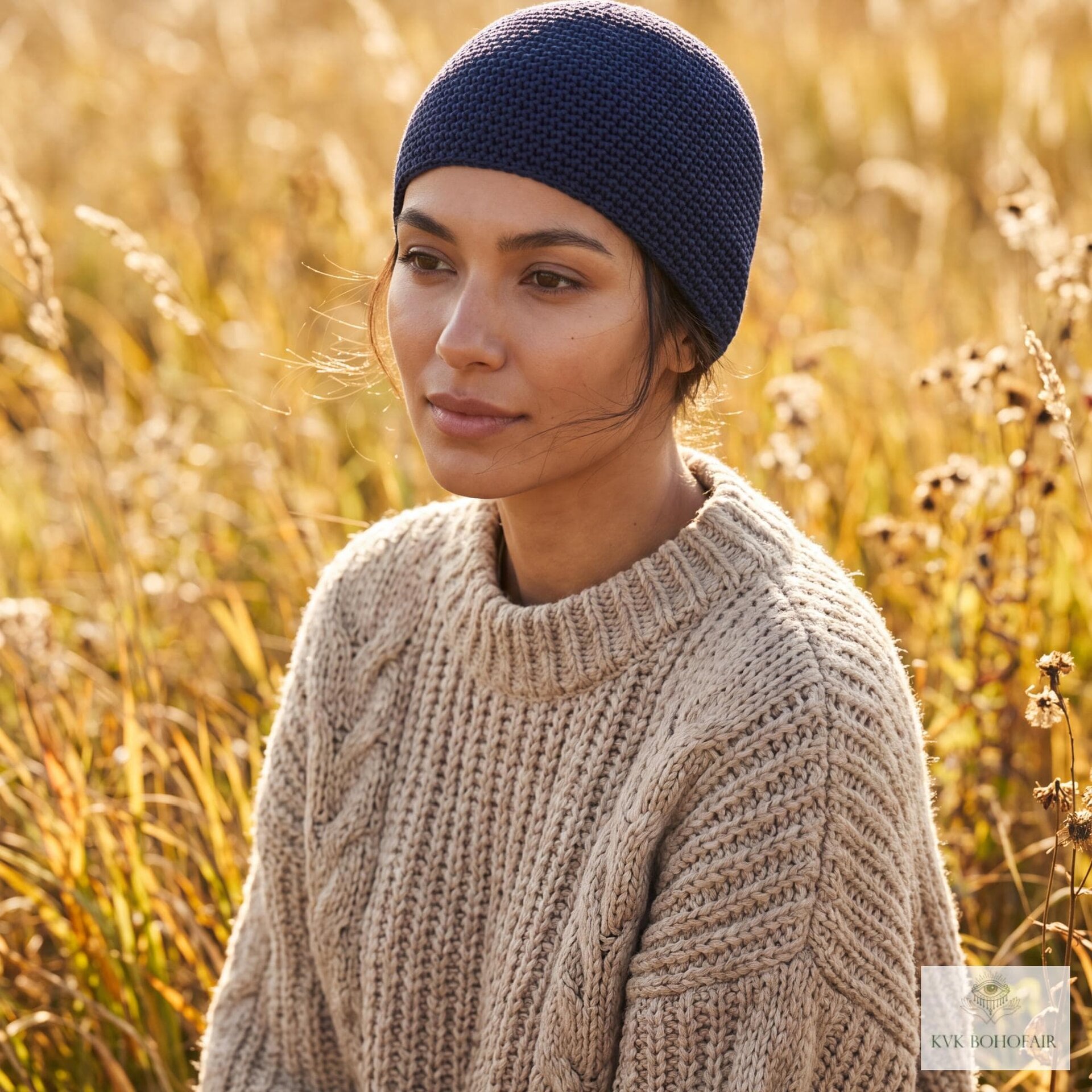 Navy Kufi Skull Cap - Crocheted Beanie Hat, Ethically sourced