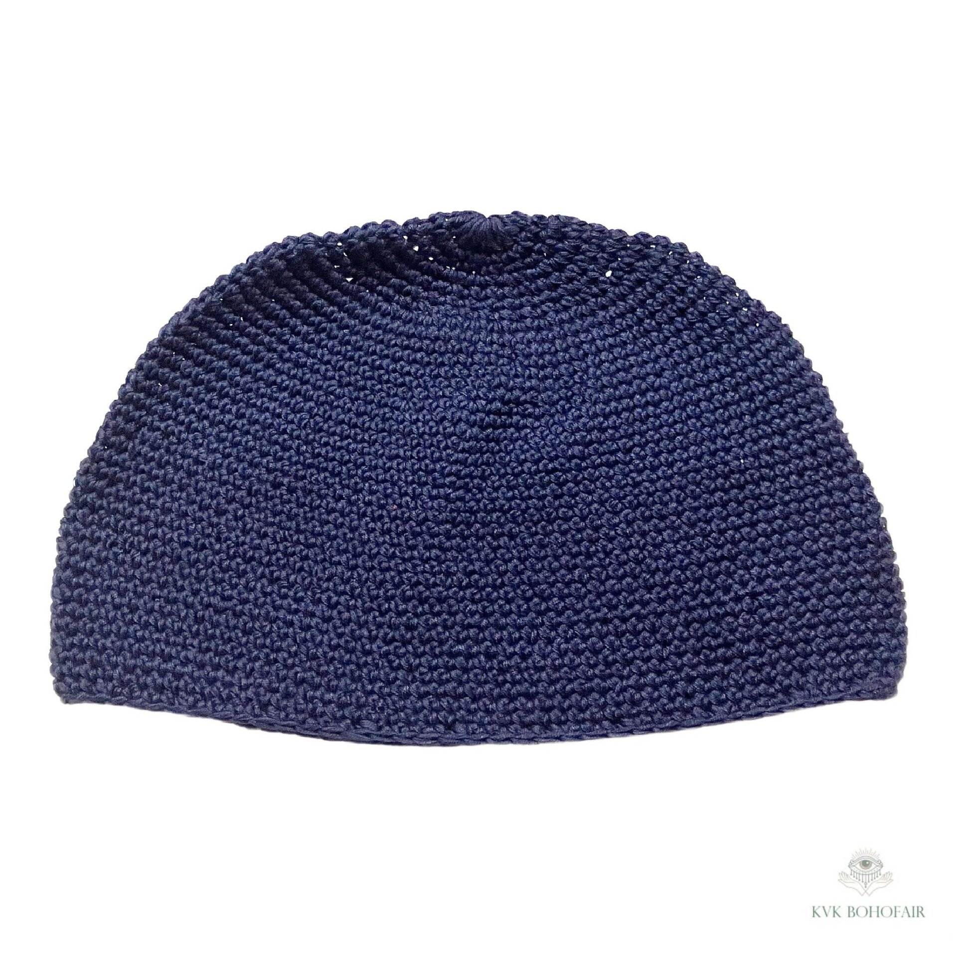 Navy Kufi Skull Cap - Crocheted Beanie Hat, Ethically sourced