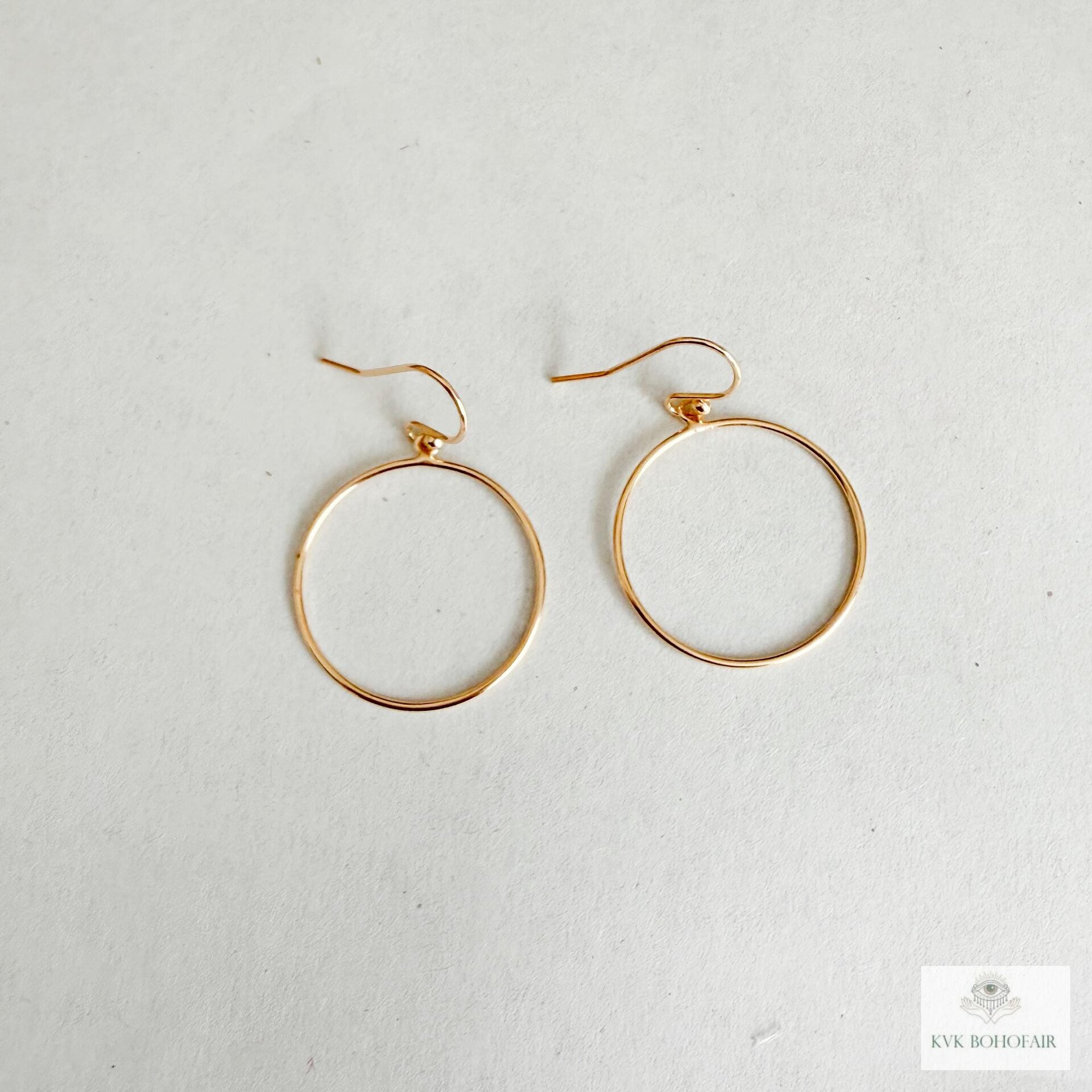 Handcrafted Gold Dangle Hoop Earrings - Medium Circle Drops