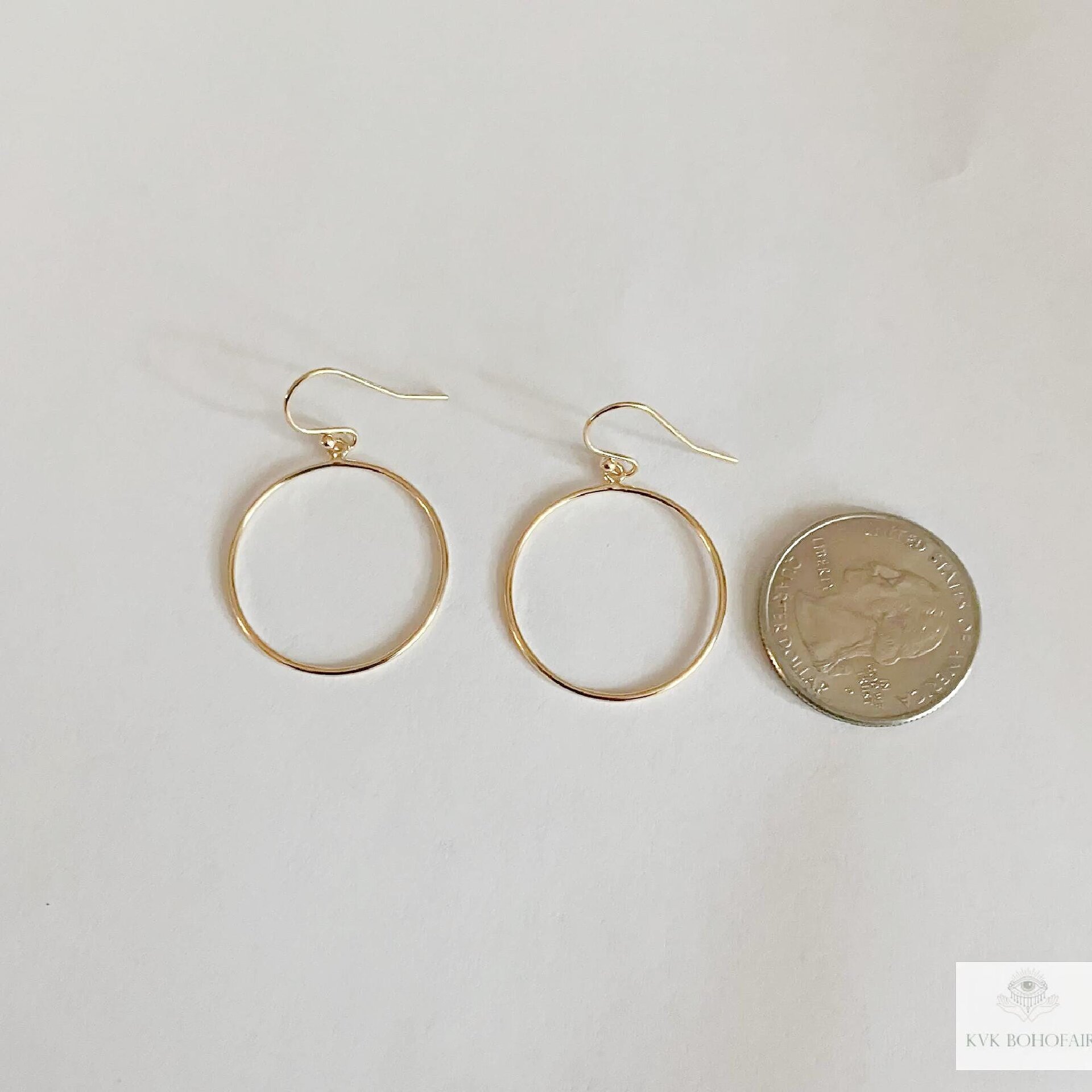 Handcrafted Gold Dangle Hoop Earrings - Medium Circle Drops