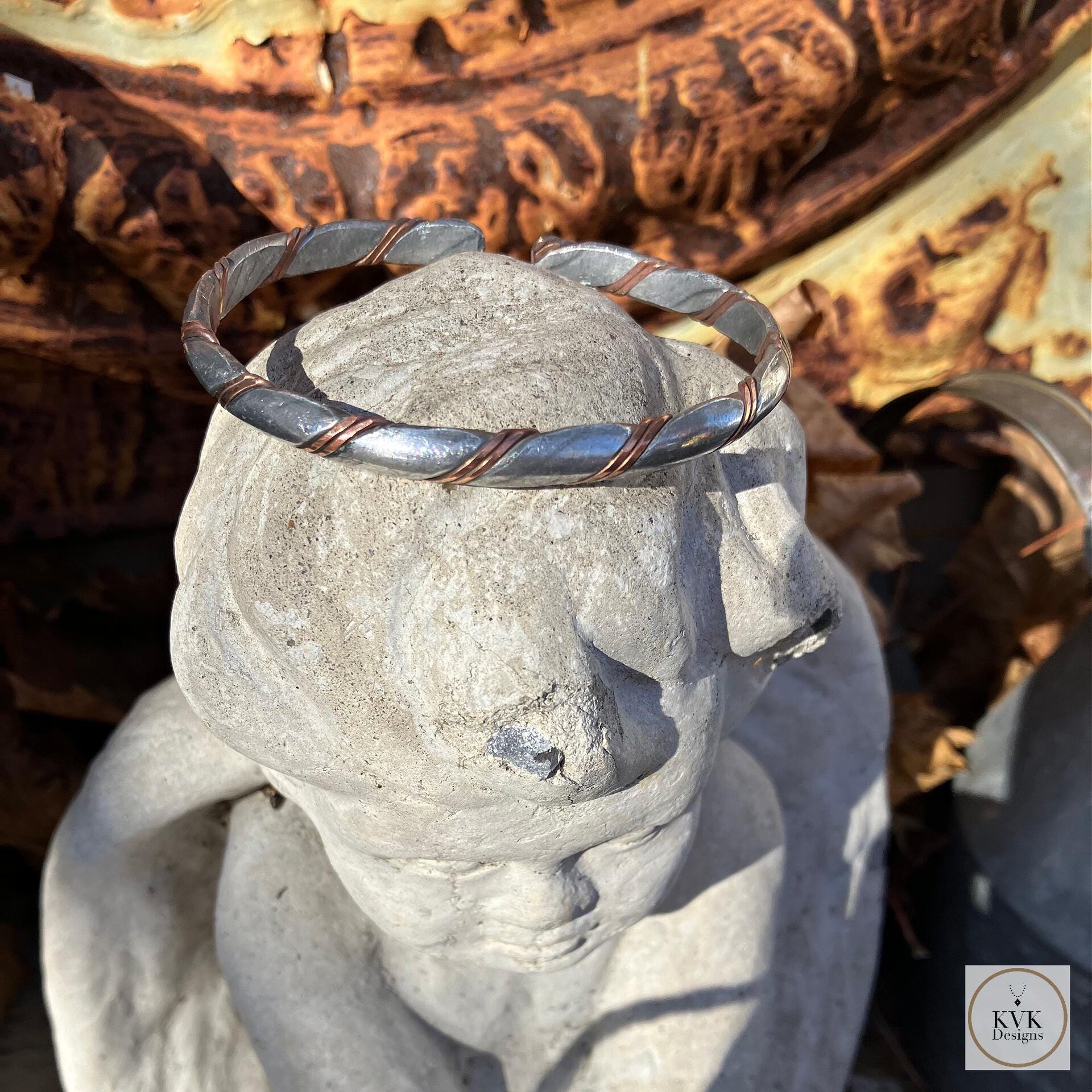 Handcrafted Silver & Copper Woven Bracelet: Kenyan Artisan Jewelry