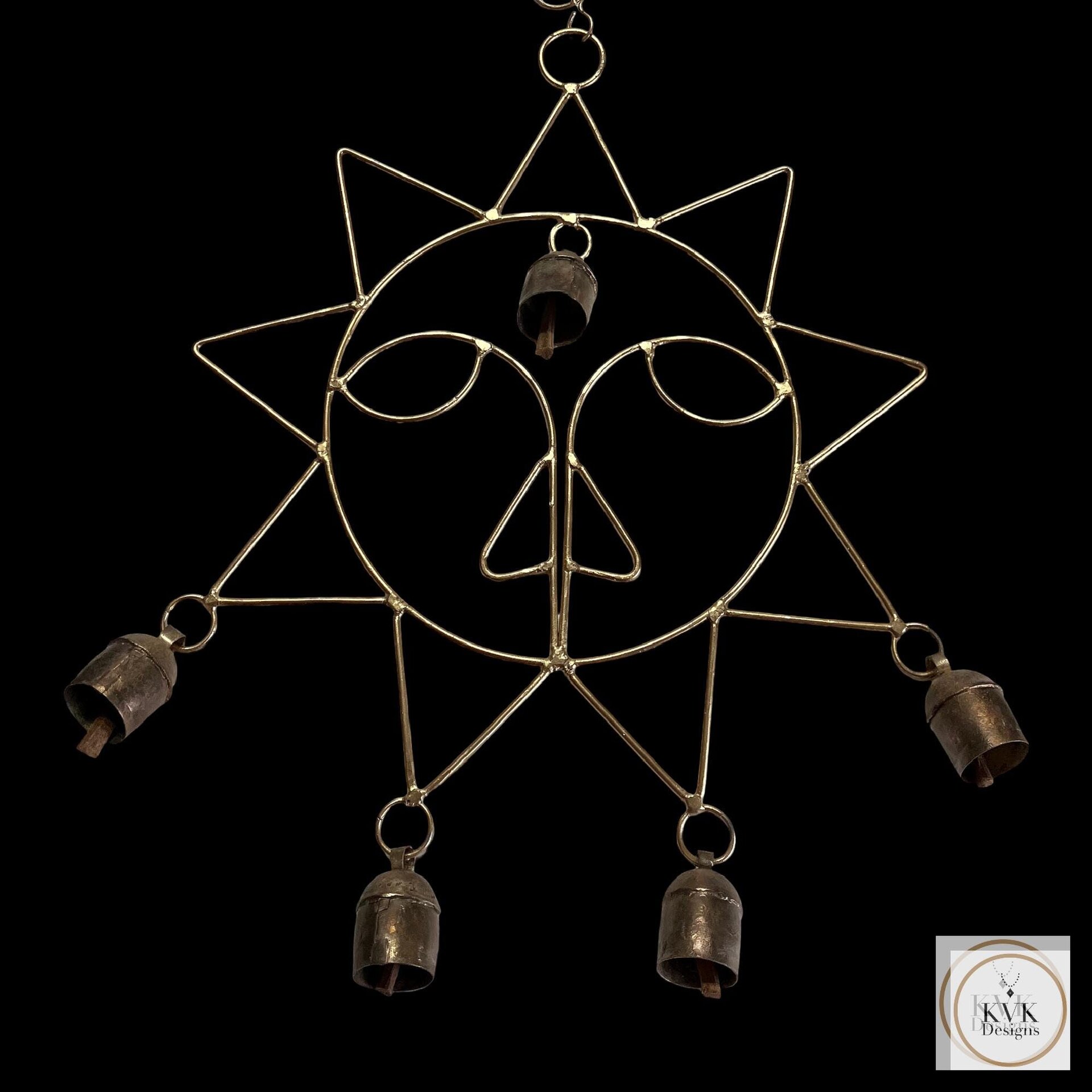 Handmade Sun Windchime - Artisan Metal Garden Decor Brass Bells