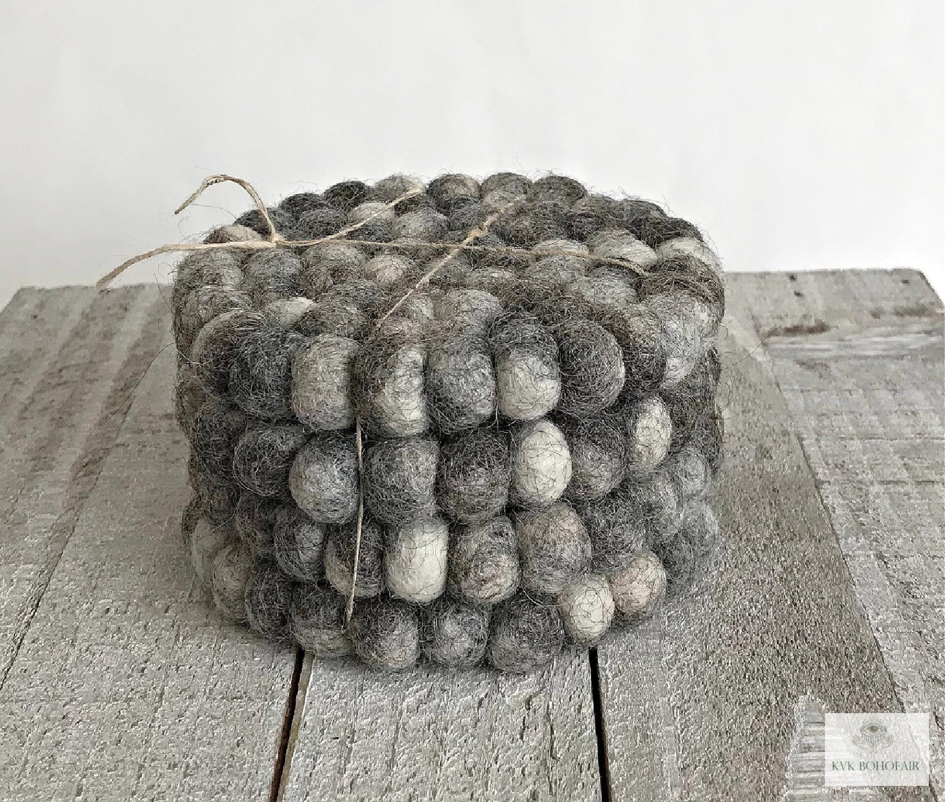 Mixed Gray Wool Felt Ball Coaster Set, Handmade Drink Mug Rug, Eco Cup Mat