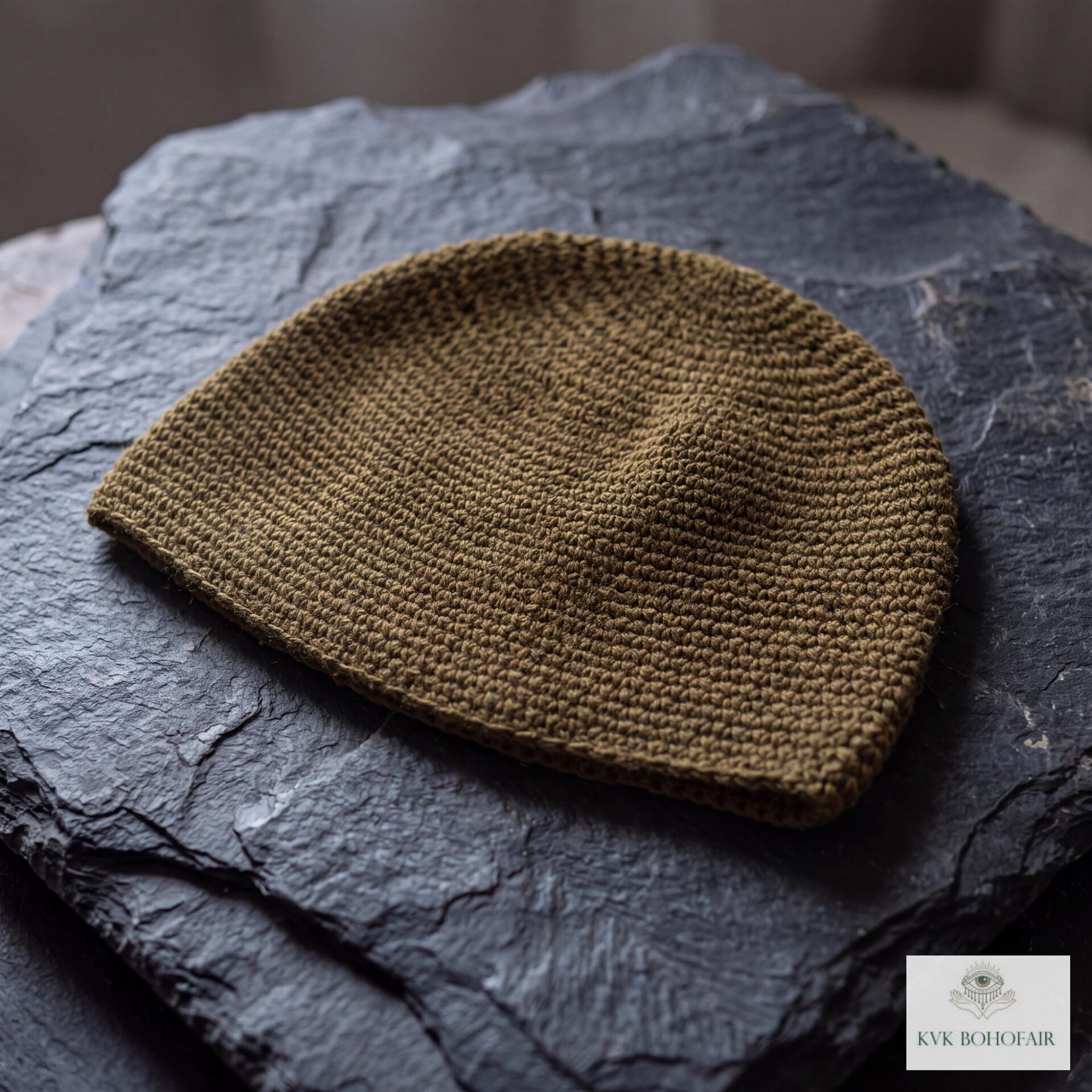 Mocha Brown Kufi Skull Cap, Crocheted Beanie Hat, Ethically sourced