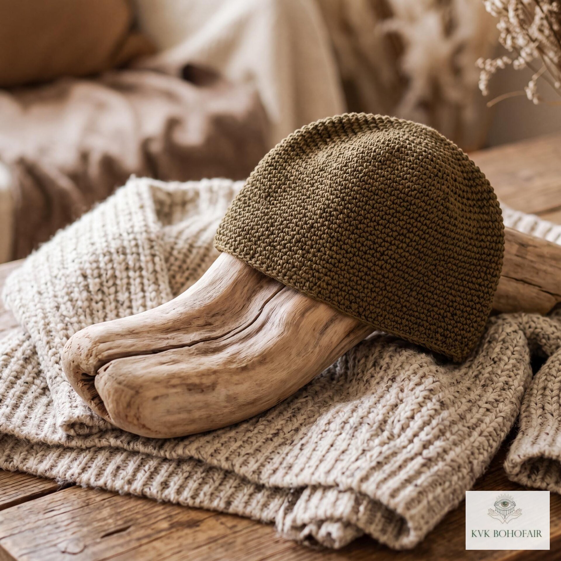 Mocha Brown Kufi Skull Cap, Crocheted Beanie Hat, Ethically sourced
