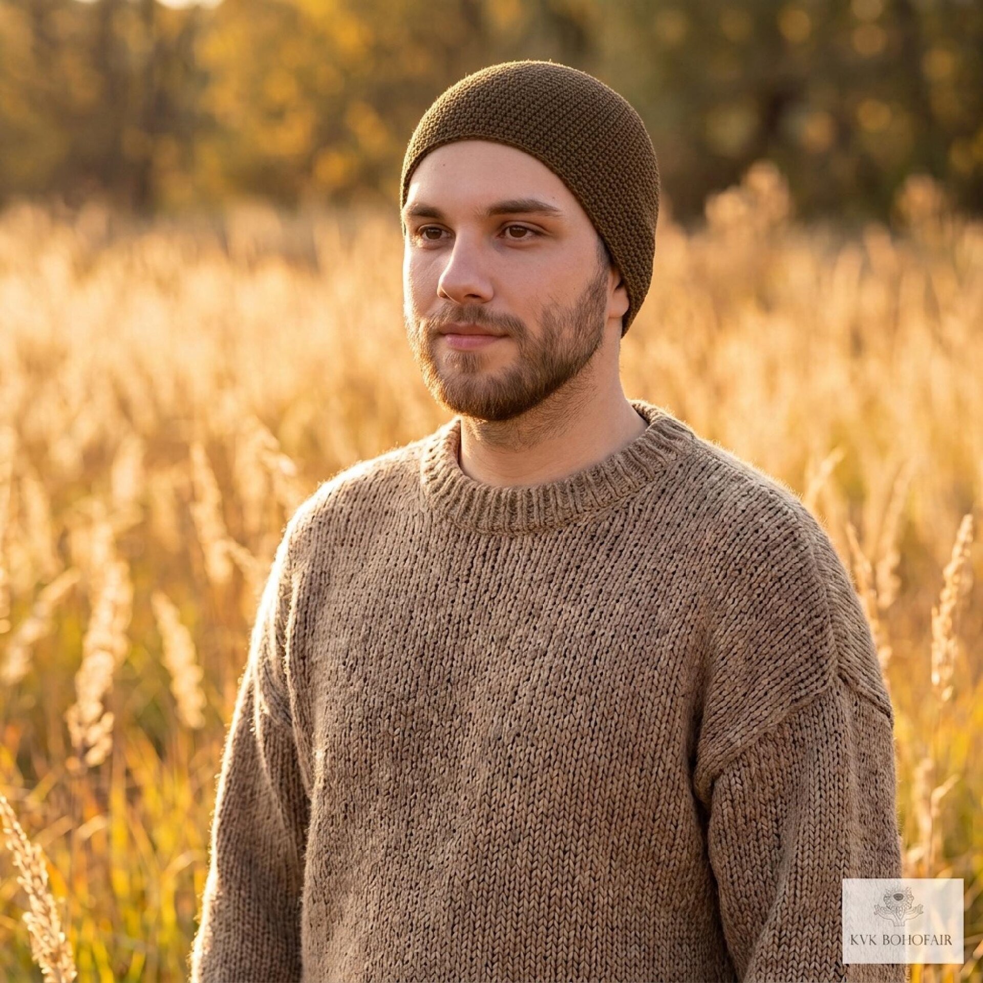 Mocha Brown Kufi Skull Cap, Crocheted Beanie Hat, Ethically sourced