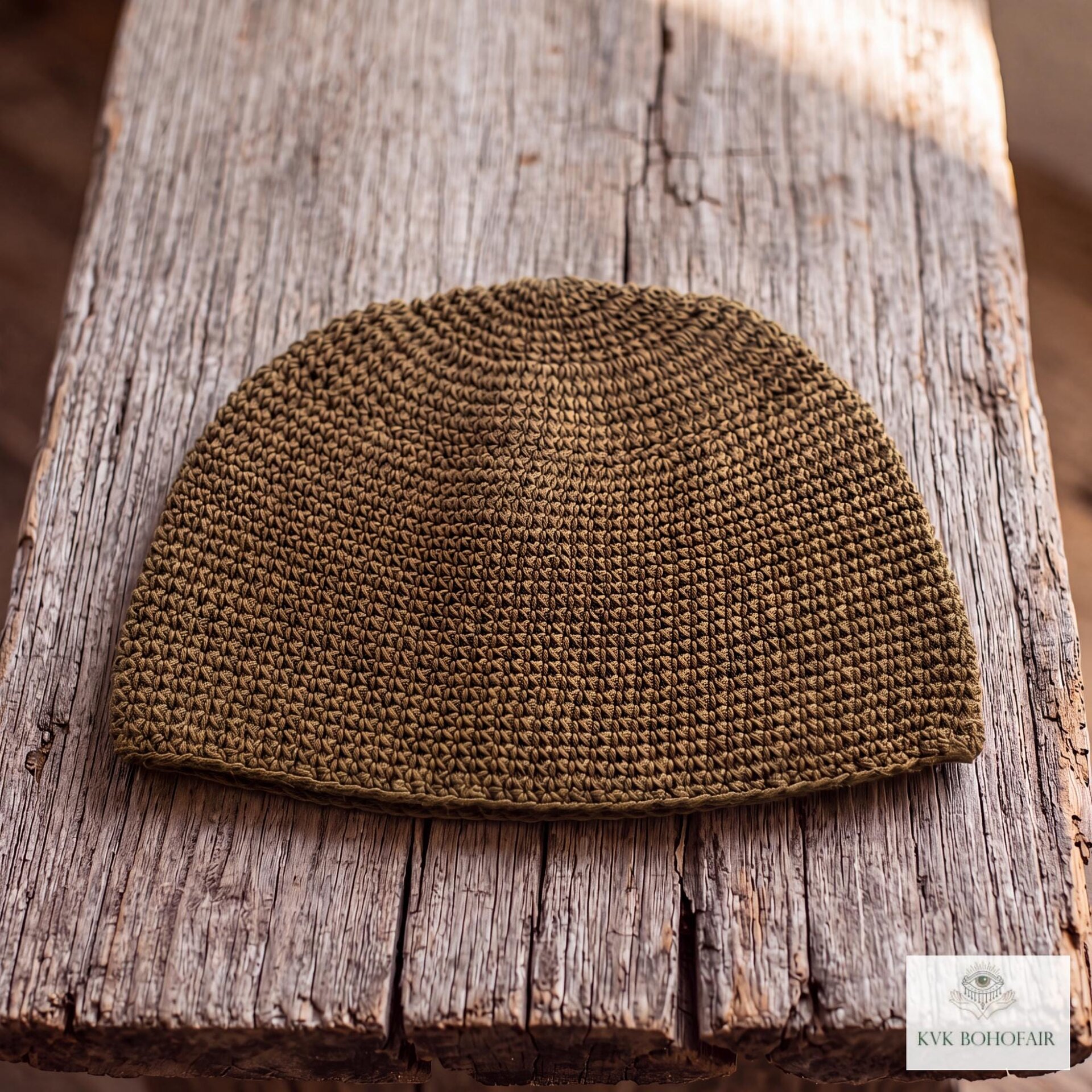 Mocha Brown Kufi Skull Cap, Crocheted Beanie Hat, Ethically sourced