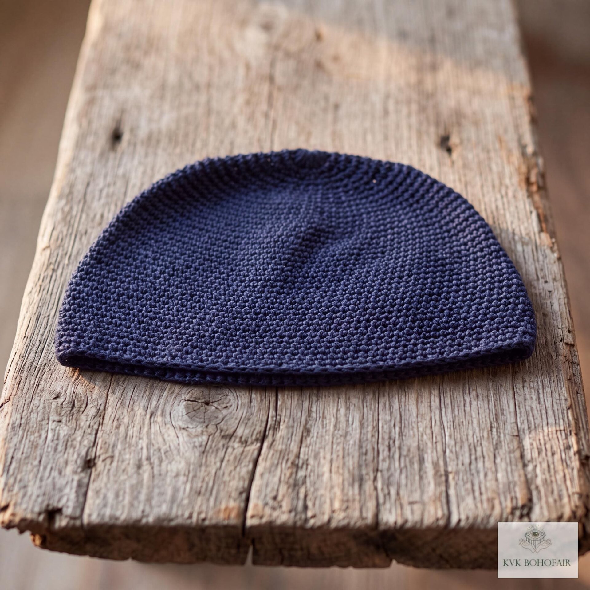 Navy Kufi Skull Cap - Crocheted Beanie Hat, Ethically sourced