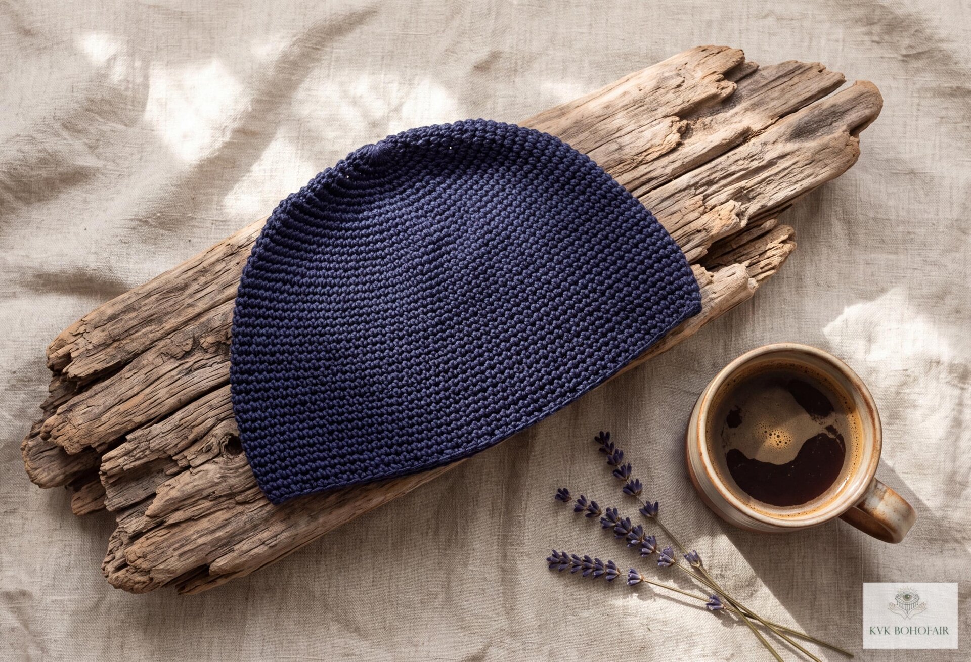 Navy Kufi Skull Cap - Crocheted Beanie Hat, Ethically sourced