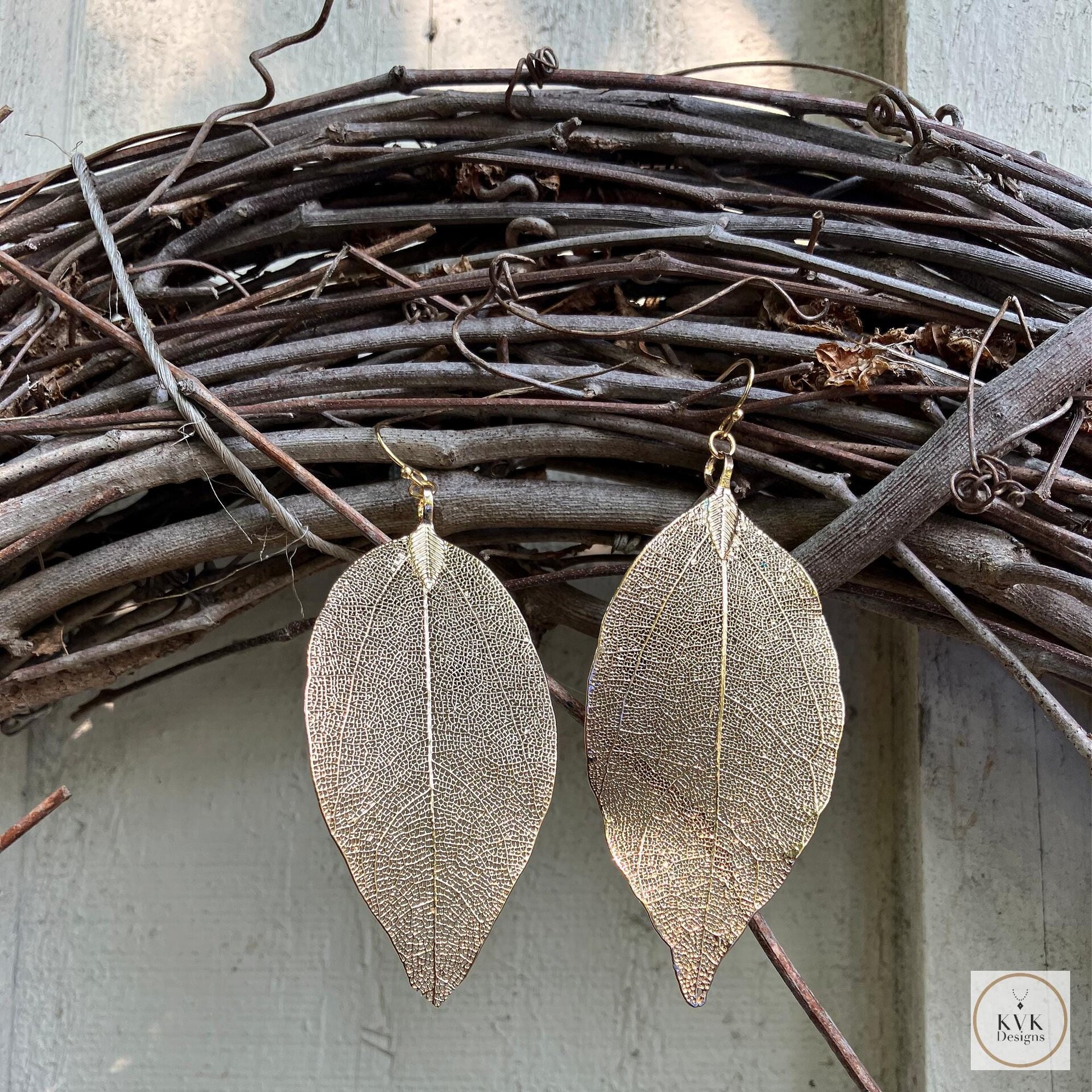 Handcrafted Gold Leaf Earrings, Elegant Botanical Dangles, Delicate Nature Jewelry Drops